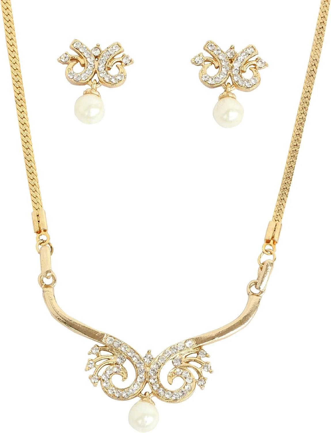 ست گردنبند و گوشواره زنانه تاچ استون با طرح منحنی و آویز ست گردنبند و گوشواره زنانه تاچ استون با طرح منحنی و آویز