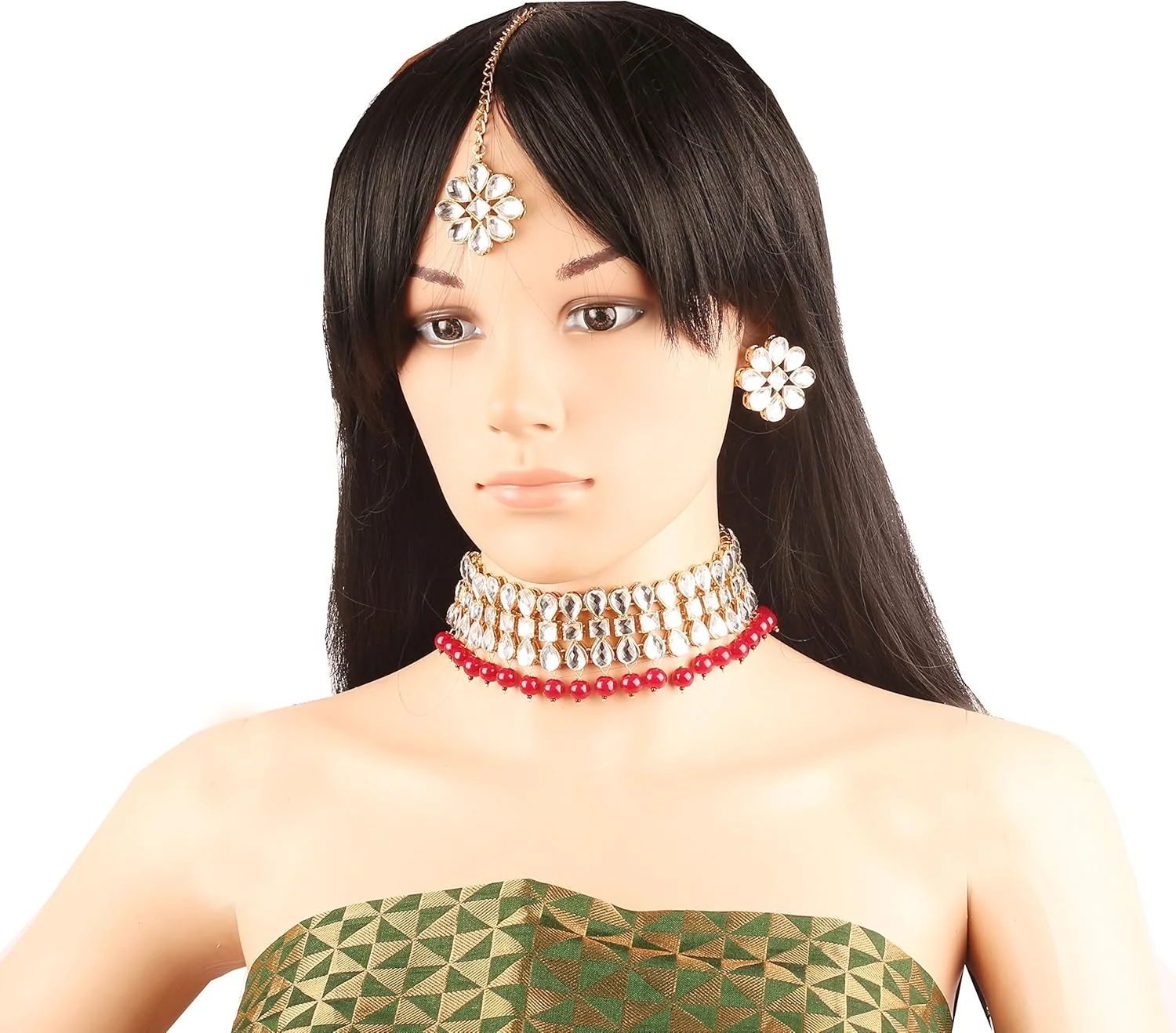 تاچ استون، ست گردنبند چوکر مجلسی با طراحی الهام گرفته از دوره گورکانی، سبک پولکی کندان، طلایی آنتیک، مناسب عروس و بانوان تاچ استون، ست گردنبند چوکر مجلسی با طراحی الهام گرفته از دوره گورکانی، سبک پولکی کندان، طلایی آنتیک، مناسب عروس و بانوان