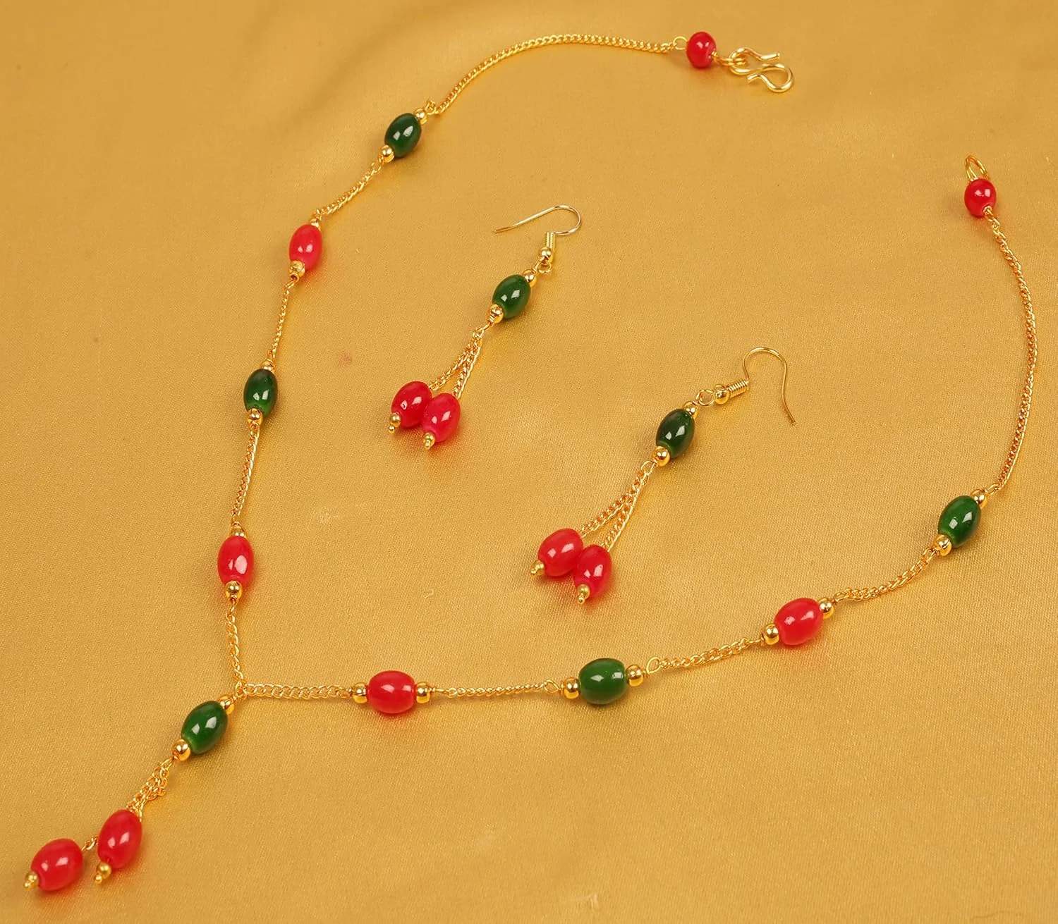 ست گردنبند زنانه تاچ استون با رنگ های قرمز و سبز - MEST-099-01-Y ست گردنبند زنانه تاچ استون با رنگ های قرمز و سبز - MEST-099-01-Y