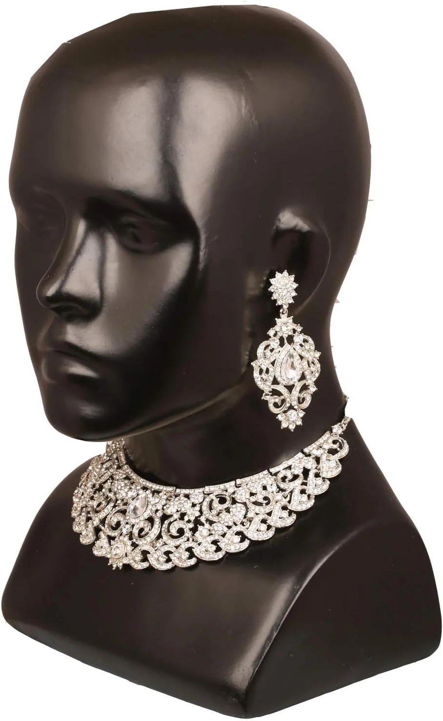 ست گردنبند مجلسی زنانه تاچ استون با طرح بته جقه و نگین های سفید درخشان، طراحی شیک و مجلل مناسب عروس، رنگ نقره ای ست گردنبند مجلسی زنانه تاچ استون با طرح بته جقه و نگین های سفید درخشان، طراحی شیک و مجلل مناسب عروس، رنگ نقره ای