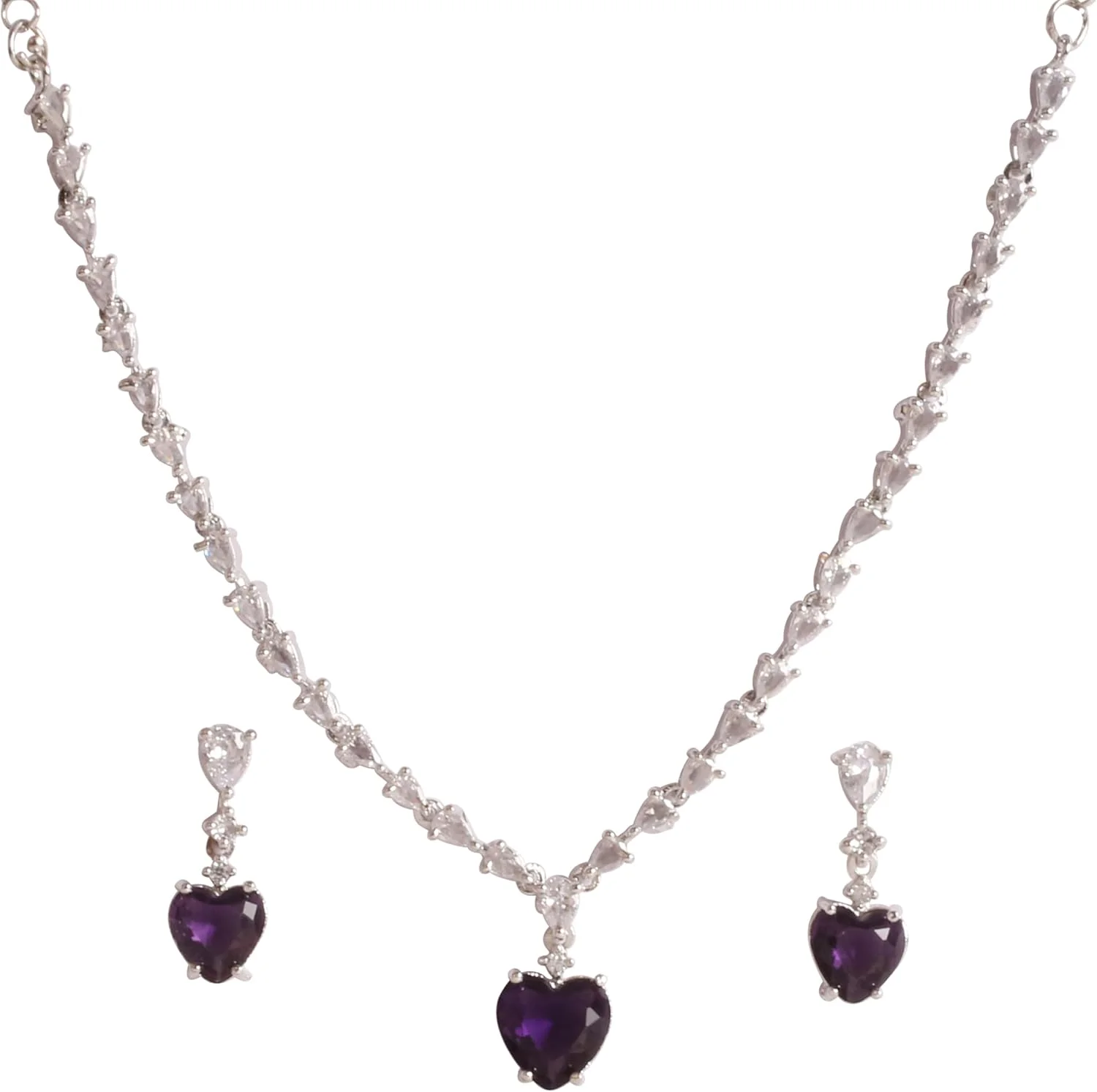 تاچ استون گردنبند جواهری طرح الماس، طرح گلابی و قلب، نگین زیرکونیا، روکش رودیوم، مناسب بانوان تاچ استون گردنبند جواهری طرح الماس، طرح گلابی و قلب، نگین زیرکونیا، روکش رودیوم، مناسب بانوان