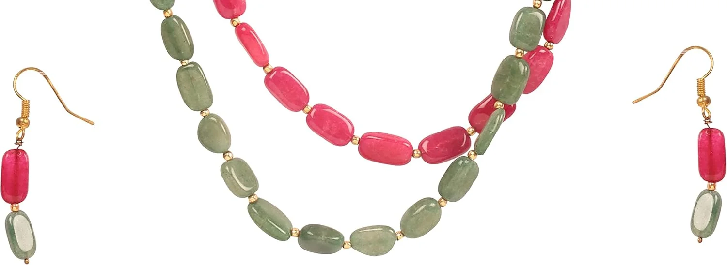 ست گردنبند و گوشواره زنانه تاچ استون، طرح هندی بالیوودی و شیک ست گردنبند و گوشواره زنانه تاچ استون، طرح هندی بالیوودی و شیک