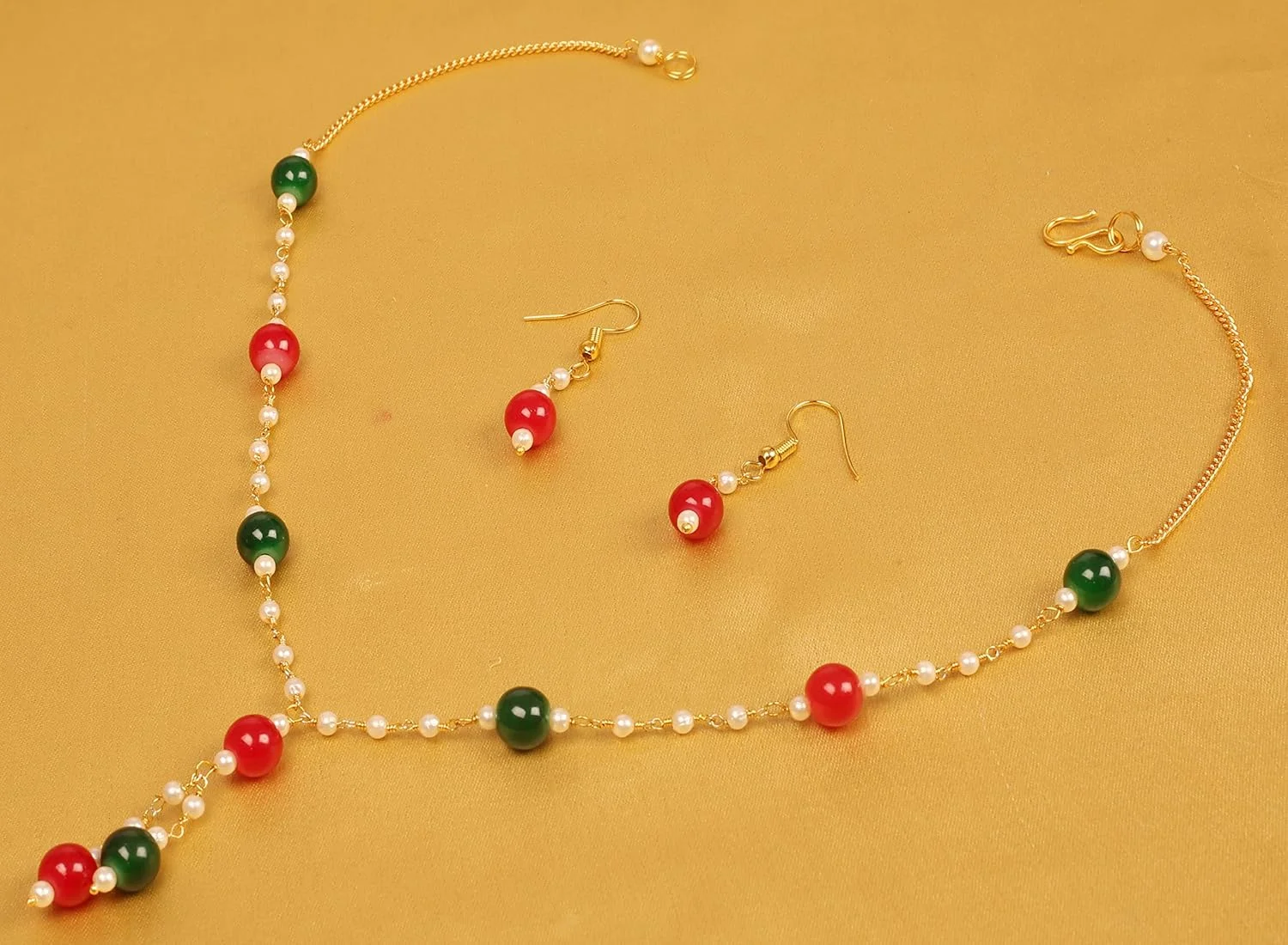 تاچ استون، جواهرات هندی بالیوودی زیبا، طرح قلب نمادین عشق، ظاهری جذاب، زنجیر سه تایی بادوام با روکش طلایی برای زنان، جنس برنج تاچ استون، جواهرات هندی بالیوودی زیبا، طرح قلب نمادین عشق، ظاهری جذاب، زنجیر سه تایی بادوام با روکش طلایی برای زنان، جنس برنج