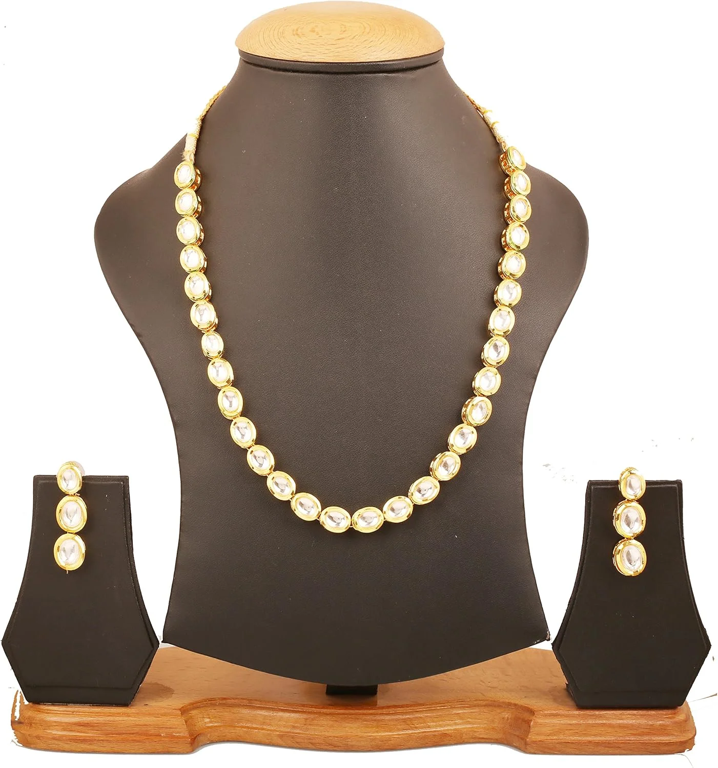 تاچ استون، ست گردنبند طرح کلاسیک هندی، مدل بیکانری کندان پولکی، با طراحی نفیس میناکاری شده در پشت، طرح باریک تک خطی، زیورآلات طراح، با رنگ طلایی برای بانوان. تاچ استون، ست گردنبند طرح کلاسیک هندی، مدل بیکانری کندان پولکی، با طراحی نفیس میناکاری شده در پشت، طرح باریک تک خطی، زیورآلات طراح، با رنگ طلایی برای بانوان.