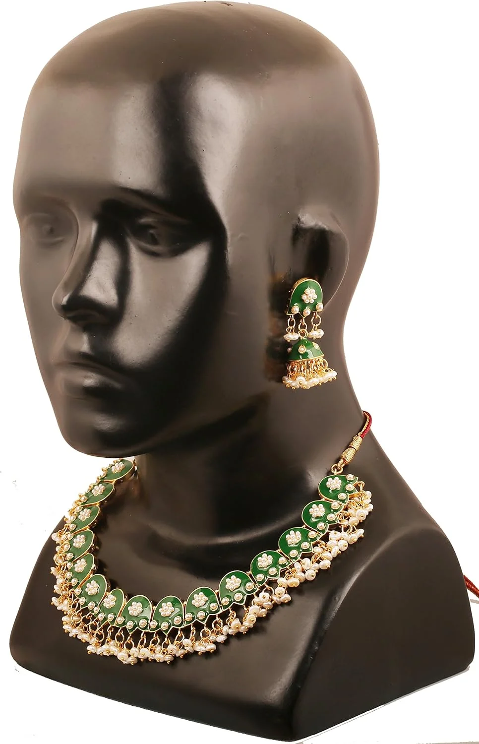 تاچ استون "مجموعه رویال مینا" گردنبند جواهرات سبک بالیوود موغال کندان جیپور میناکاری سبز با آویز مروارید مصنوعی زیبا برای زنان با رنگ طلایی تاچ استون "مجموعه رویال مینا" گردنبند جواهرات سبک بالیوود موغال کندان جیپور میناکاری سبز با آویز مروارید مصنوعی زیبا برای زنان با رنگ طلایی