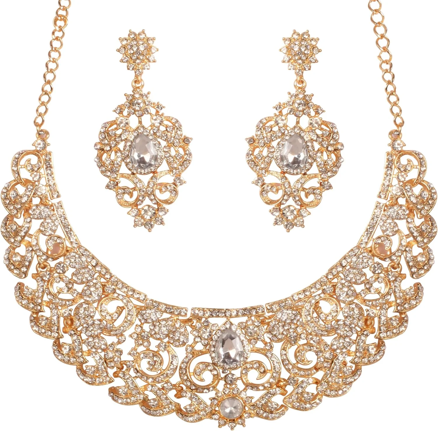 تاچ استون جدید! ست گردنبند مجلسی بزرگ عروس، جواهرات طراحدار نگیندار سفید درخشان با طرح بته جقه هندی بالیوودی دستساز با روکش طلایی برای بانوان. تاچ استون جدید! ست گردنبند مجلسی بزرگ عروس، جواهرات طراحدار نگیندار سفید درخشان با طرح بته جقه هندی بالیوودی دستساز با روکش طلایی برای بانوان.