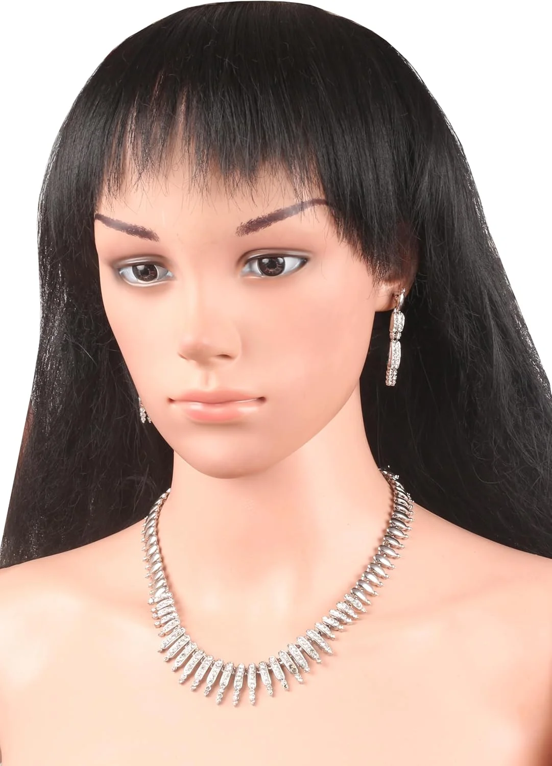 تاچ استون! ست گردنبند و جواهرات دست ساز بالیوودی با نگین های سفید درخشان و طراحی هوشمندانه با روکش نقره ای برای بانوان تاچ استون! ست گردنبند و جواهرات دست ساز بالیوودی با نگین های سفید درخشان و طراحی هوشمندانه با روکش نقره ای برای بانوان