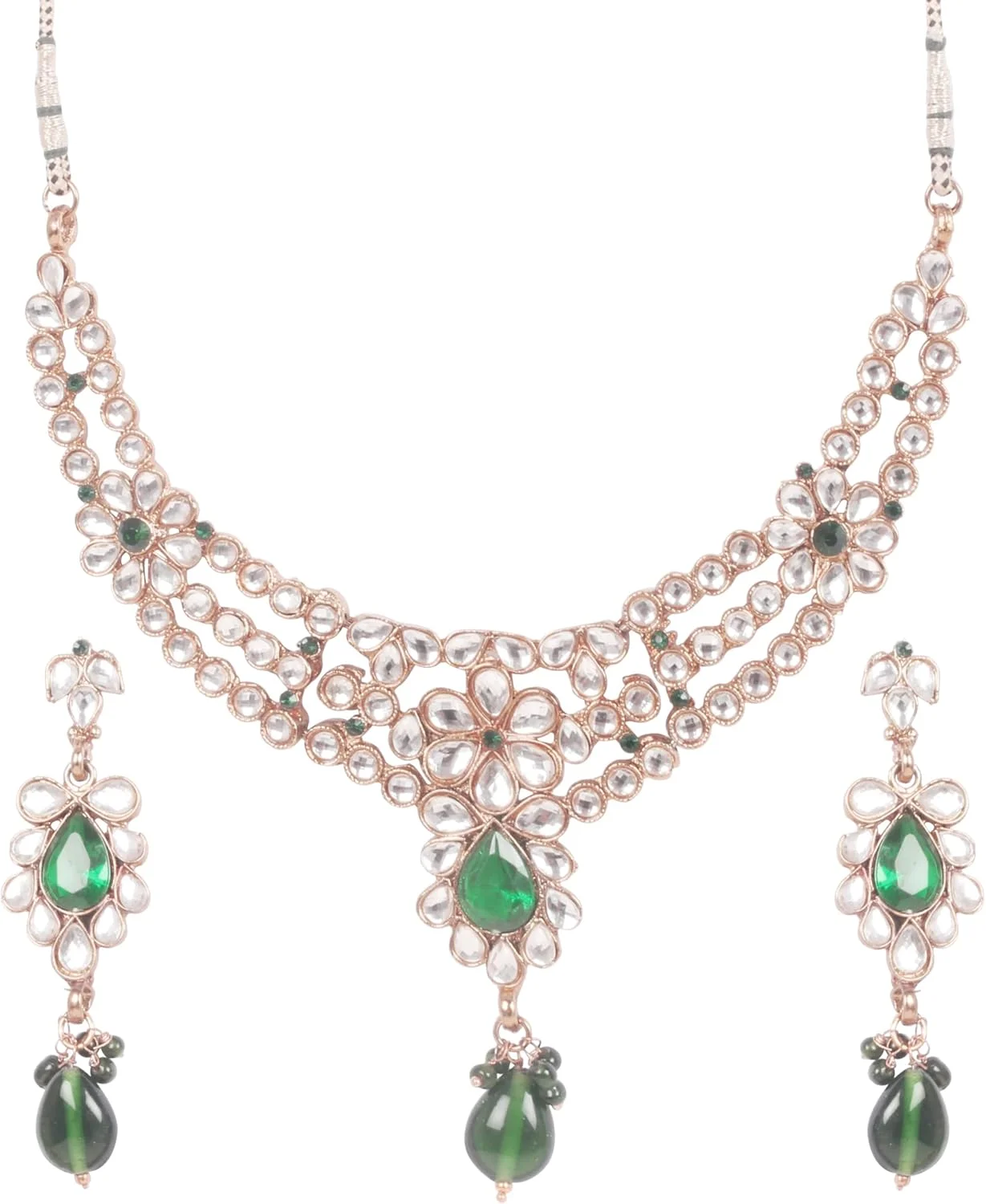 تاچ استون! ست گردنبند و جواهرات طرح گل، کار دست، الهام گرفته از طرح های قدیمی، نگین های زمردی مصنوعی سبز و مهره های شیشه ای، با روکش طلایی آنتیک برای بانوان تاچ استون! ست گردنبند و جواهرات طرح گل، کار دست، الهام گرفته از طرح های قدیمی، نگین های زمردی مصنوعی سبز و مهره های شیشه ای، با روکش طلایی آنتیک برای بانوان
