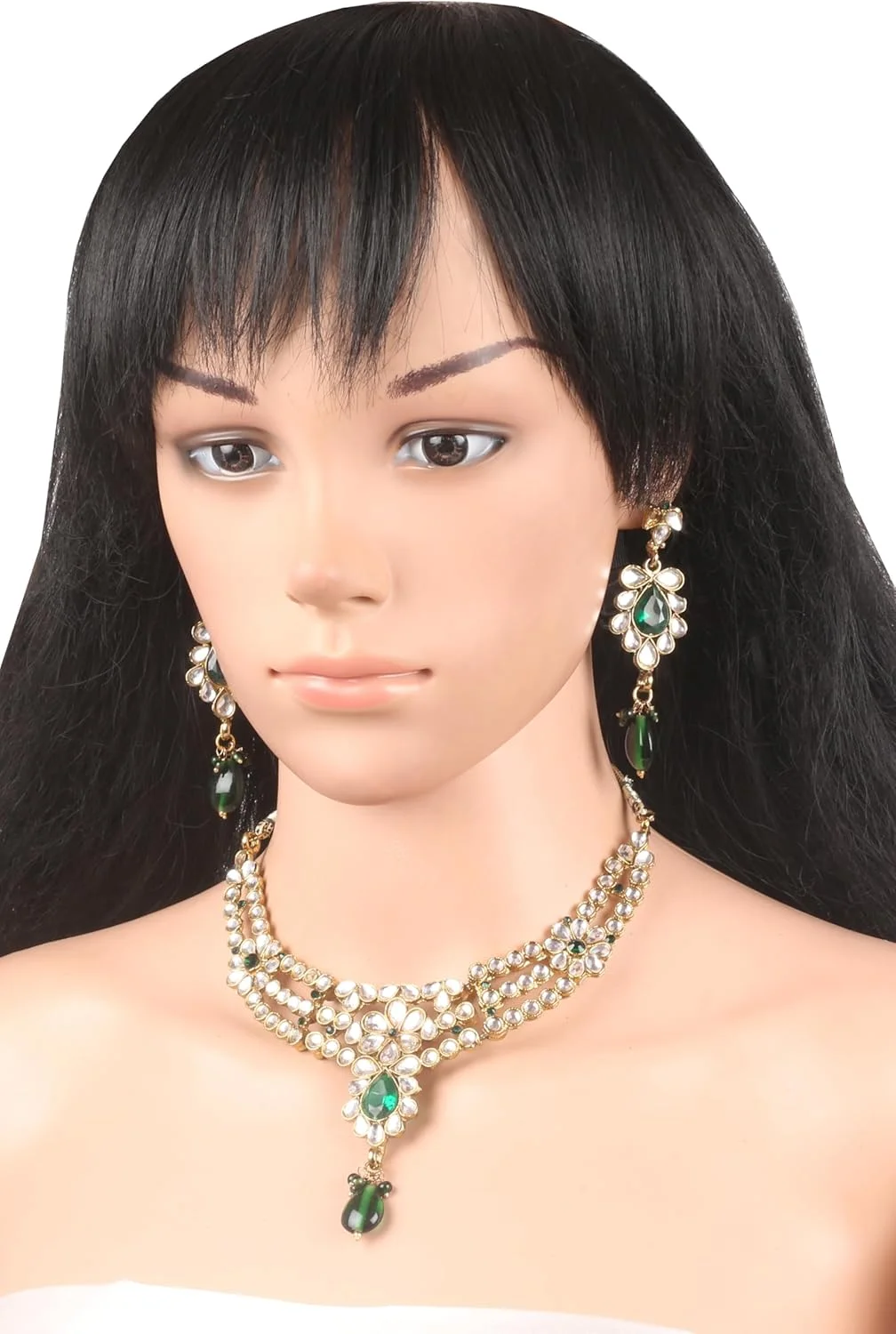 تاچ استون! ست گردنبند و جواهرات طرح گل، کار دست، الهام گرفته از طرح های قدیمی، نگین های زمردی مصنوعی سبز و مهره های شیشه ای، با روکش طلایی آنتیک برای بانوان تاچ استون! ست گردنبند و جواهرات طرح گل، کار دست، الهام گرفته از طرح های قدیمی، نگین های زمردی مصنوعی سبز و مهره های شیشه ای، با روکش طلایی آنتیک برای بانوان