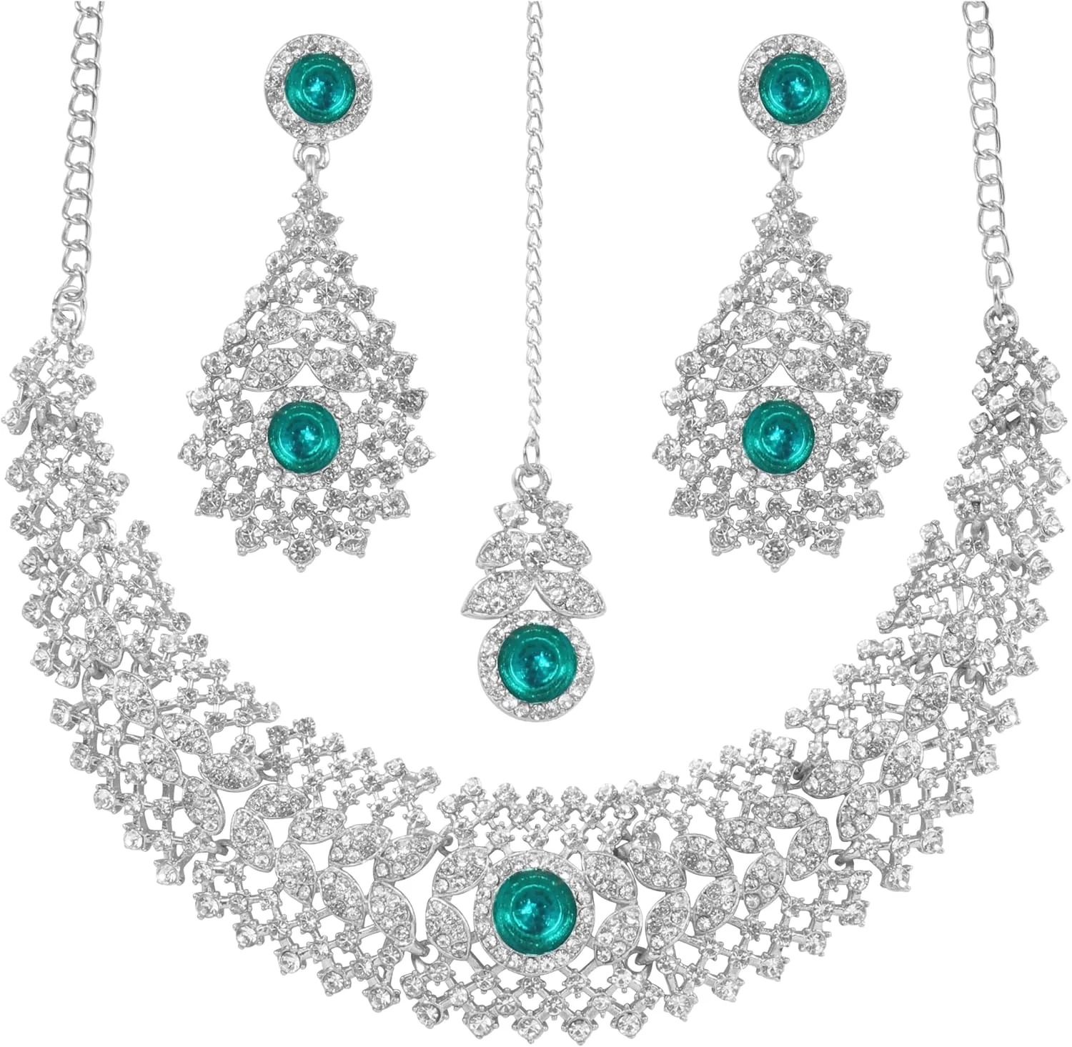 گردنبند عروس مانگتیکا طرح ریولی معکوس نگین دار سبز نعنایی با روکش نقره ای گردنبند عروس مانگتیکا طرح ریولی معکوس نگین دار سبز نعنایی با روکش نقره ای