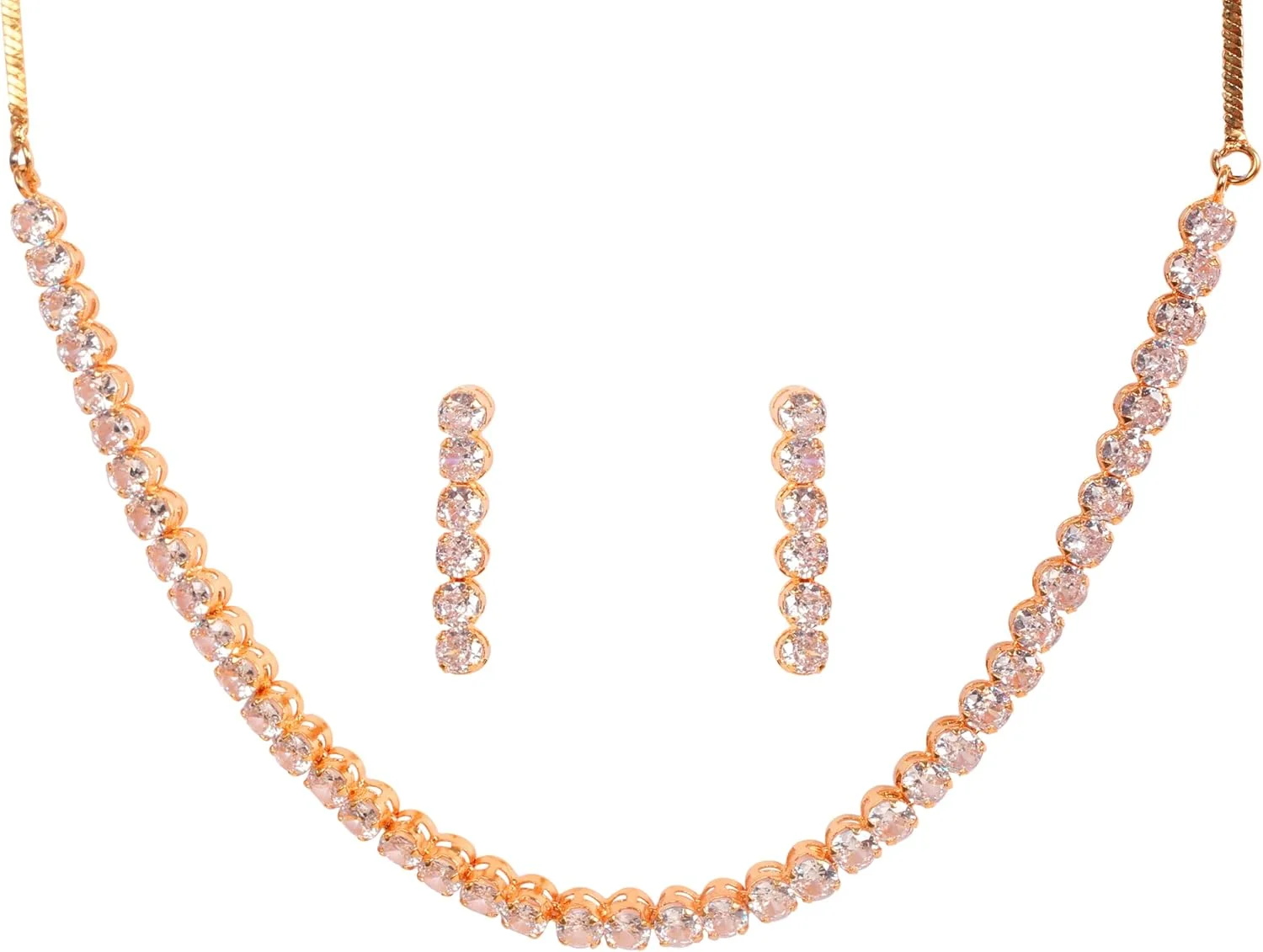 گردنبند و گوشواره زنانه با روکش طلایی و نگین های زیرکونیا طرح الماس گردنبند و گوشواره زنانه با روکش طلایی و نگین های زیرکونیا طرح الماس