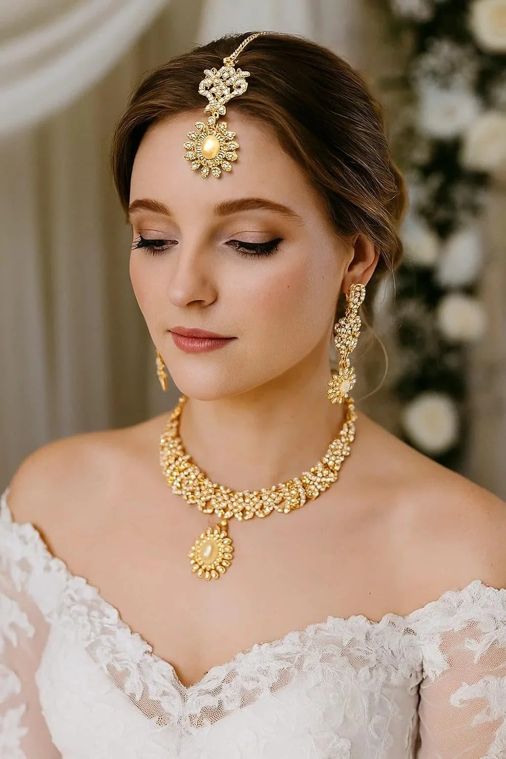 ست جواهرات هندی تاچ استون برای زنان، گردنبند طلایی کوندا، گوشواره های سنتی، تیکا، سبک بالیوودی، کریستال سفید، هدیه مهمان، لباس عروس، لوازم جانبی ظریف ست جواهرات هندی تاچ استون برای زنان، گردنبند طلایی کوندا، گوشواره های سنتی، تیکا، سبک بالیوودی، کریستال سفید، هدیه مهمان، لباس عروس، لوازم جانبی ظریف