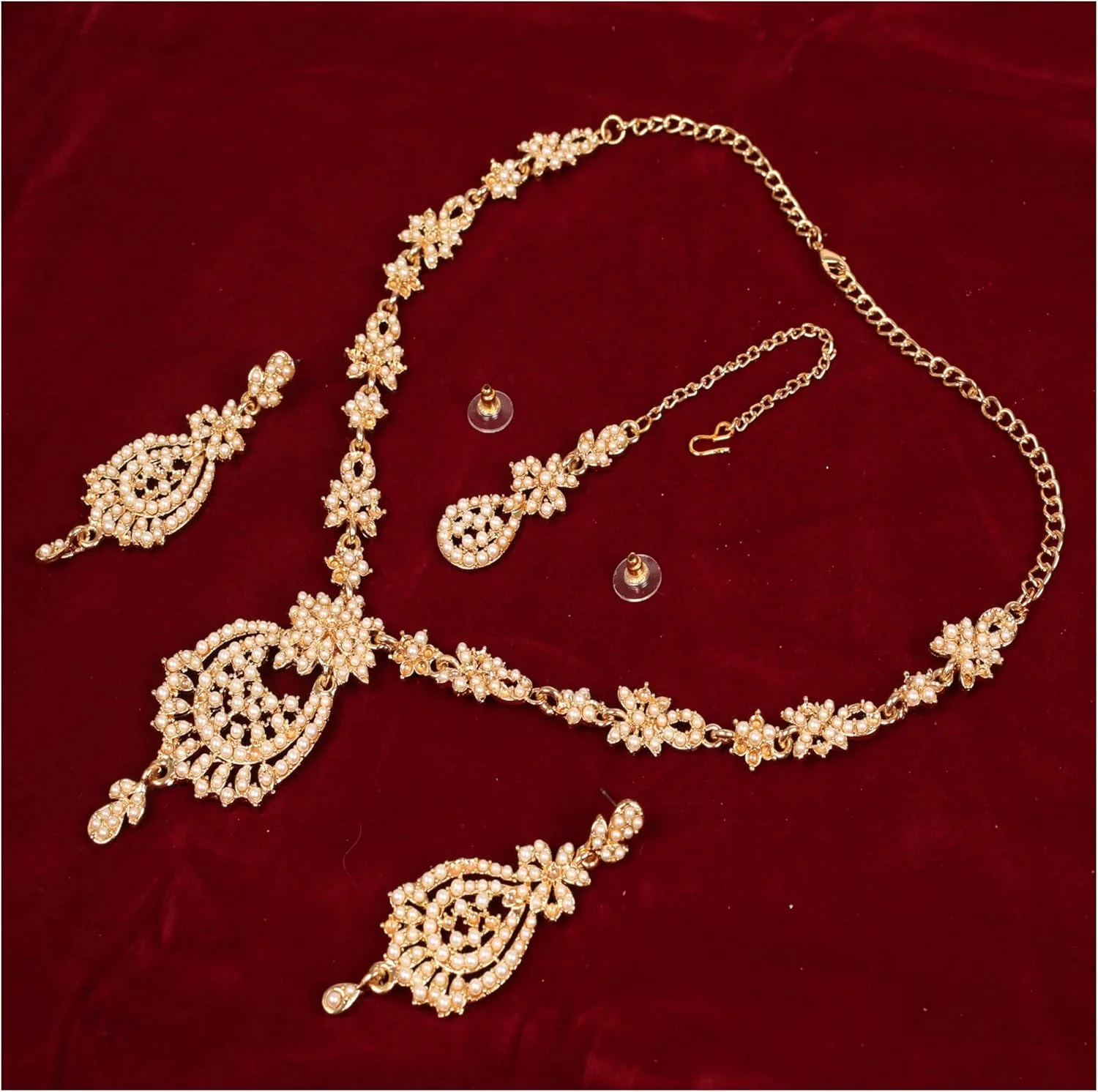 ست گردنبند جواهرات طرح هندی بالیوود تاچ استون با مروارید مصنوعی و طراحی شیک، رنگ طلایی عتیقه، مناسب بانوان ست گردنبند جواهرات طرح هندی بالیوود تاچ استون با مروارید مصنوعی و طراحی شیک، رنگ طلایی عتیقه، مناسب بانوان