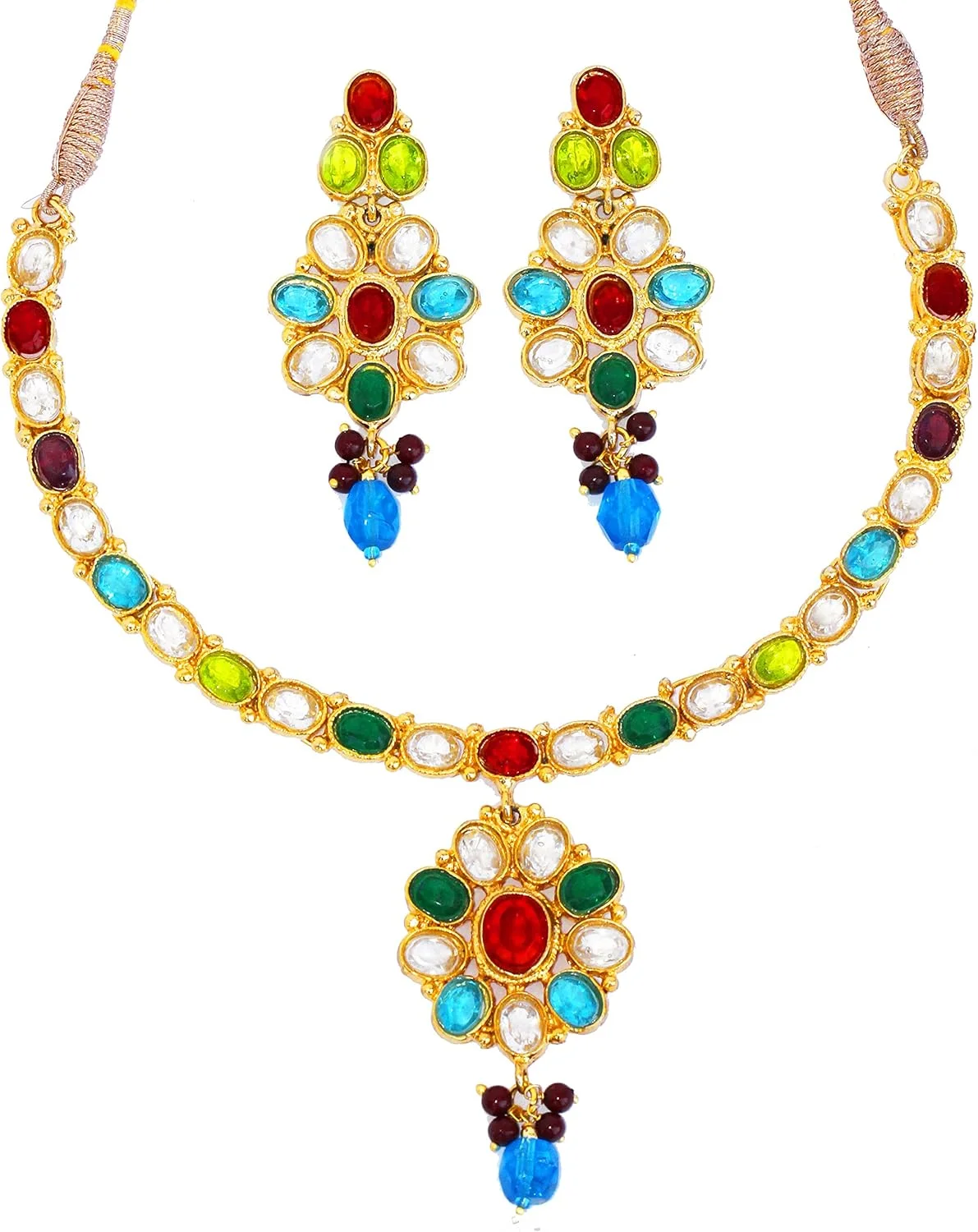 ست گردنبند زنانه تاچ استون با نگین های شیشه ای چند رنگ ست گردنبند زنانه تاچ استون با نگین های شیشه ای چند رنگ