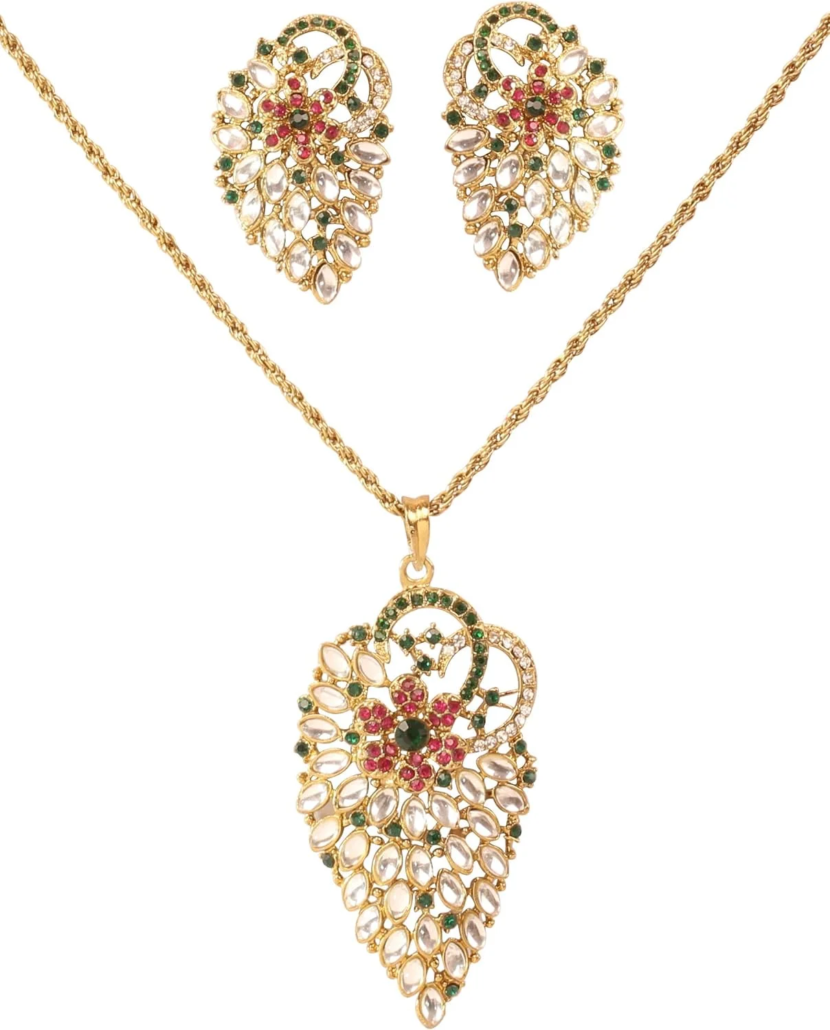 ست گردنبند و آویز طرح جواهرات عروس بالیوود هندی تاچ استون برای زنان.KSPSB120-03X--G ست گردنبند و آویز طرح جواهرات عروس بالیوود هندی تاچ استون برای زنان.KSPSB120-03X--G