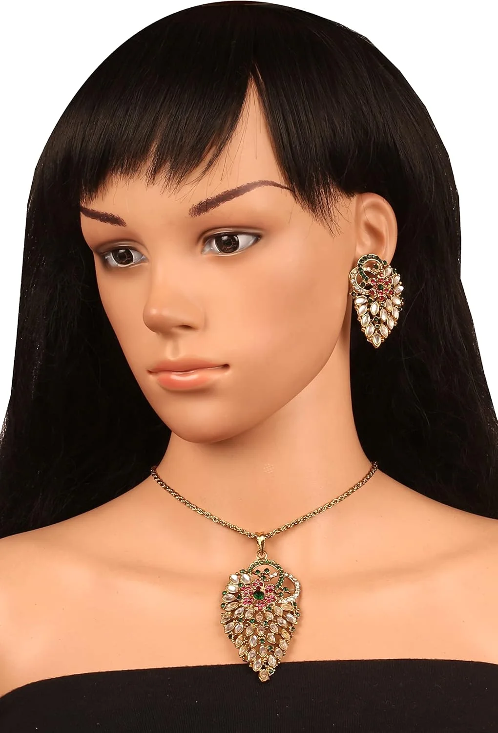 ست گردنبند و آویز طرح جواهرات عروس بالیوود هندی تاچ استون برای زنان.KSPSB120-03X--G ست گردنبند و آویز طرح جواهرات عروس بالیوود هندی تاچ استون برای زنان.KSPSB120-03X--G