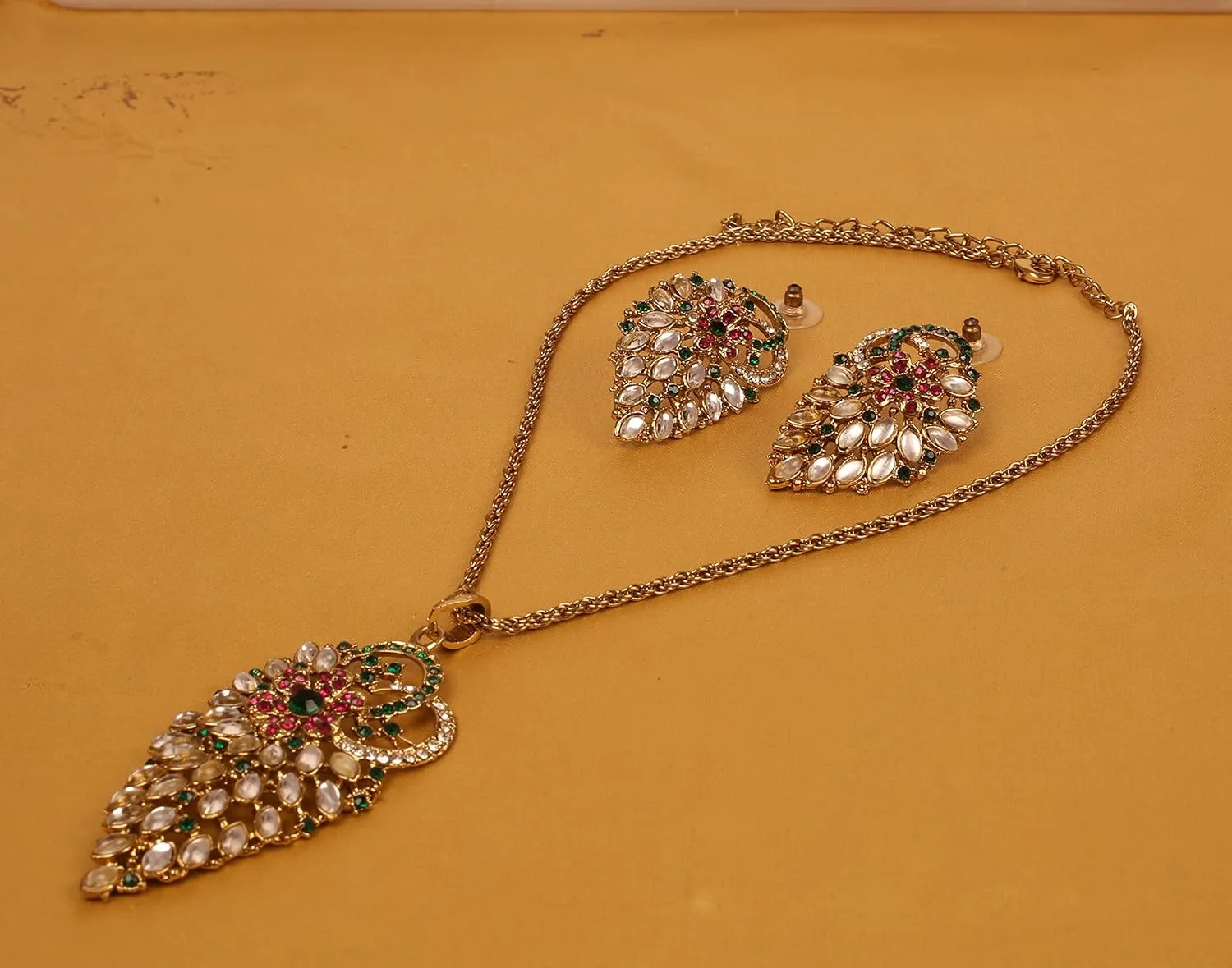 ست گردنبند و آویز طرح جواهرات عروس بالیوود هندی تاچ استون برای زنان.KSPSB120-03X--G ست گردنبند و آویز طرح جواهرات عروس بالیوود هندی تاچ استون برای زنان.KSPSB120-03X--G