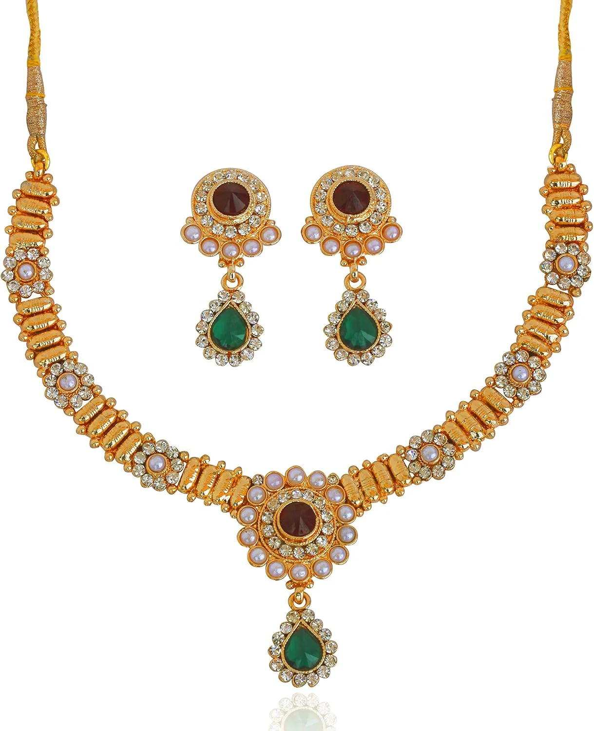 ست گردنبند سنتی زنانه تاچ استون با روکش طلایی، رنگ عنابی و سبز ست گردنبند سنتی زنانه تاچ استون با روکش طلایی، رنگ عنابی و سبز