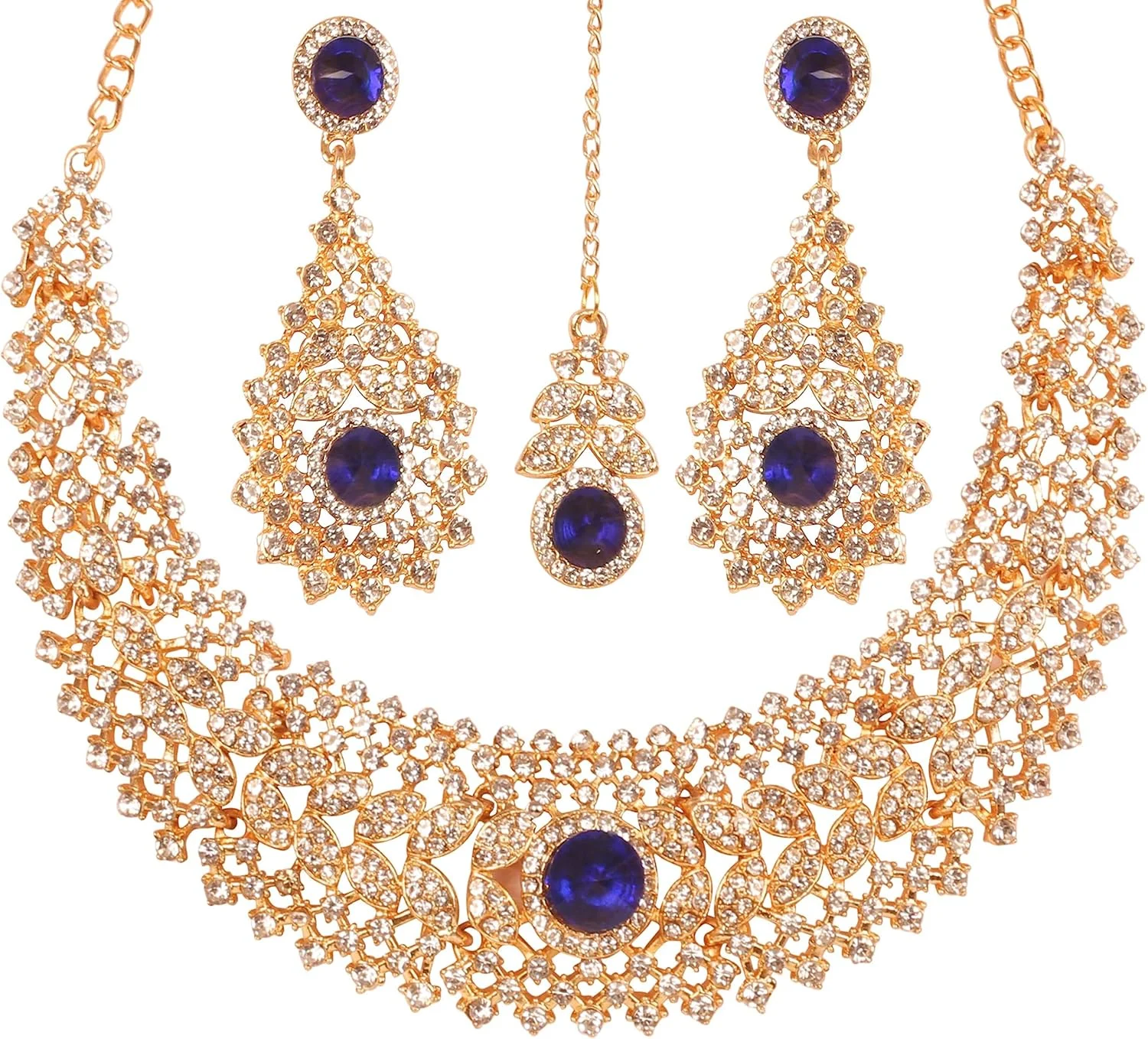 ست گردنبند مجلسی نگین دار تاچ استون با طراحی الماس، مناسب عروس، با روکش طلایی و نقره ای، بدون سنگ قیمتی ست گردنبند مجلسی نگین دار تاچ استون با طراحی الماس، مناسب عروس، با روکش طلایی و نقره ای، بدون سنگ قیمتی