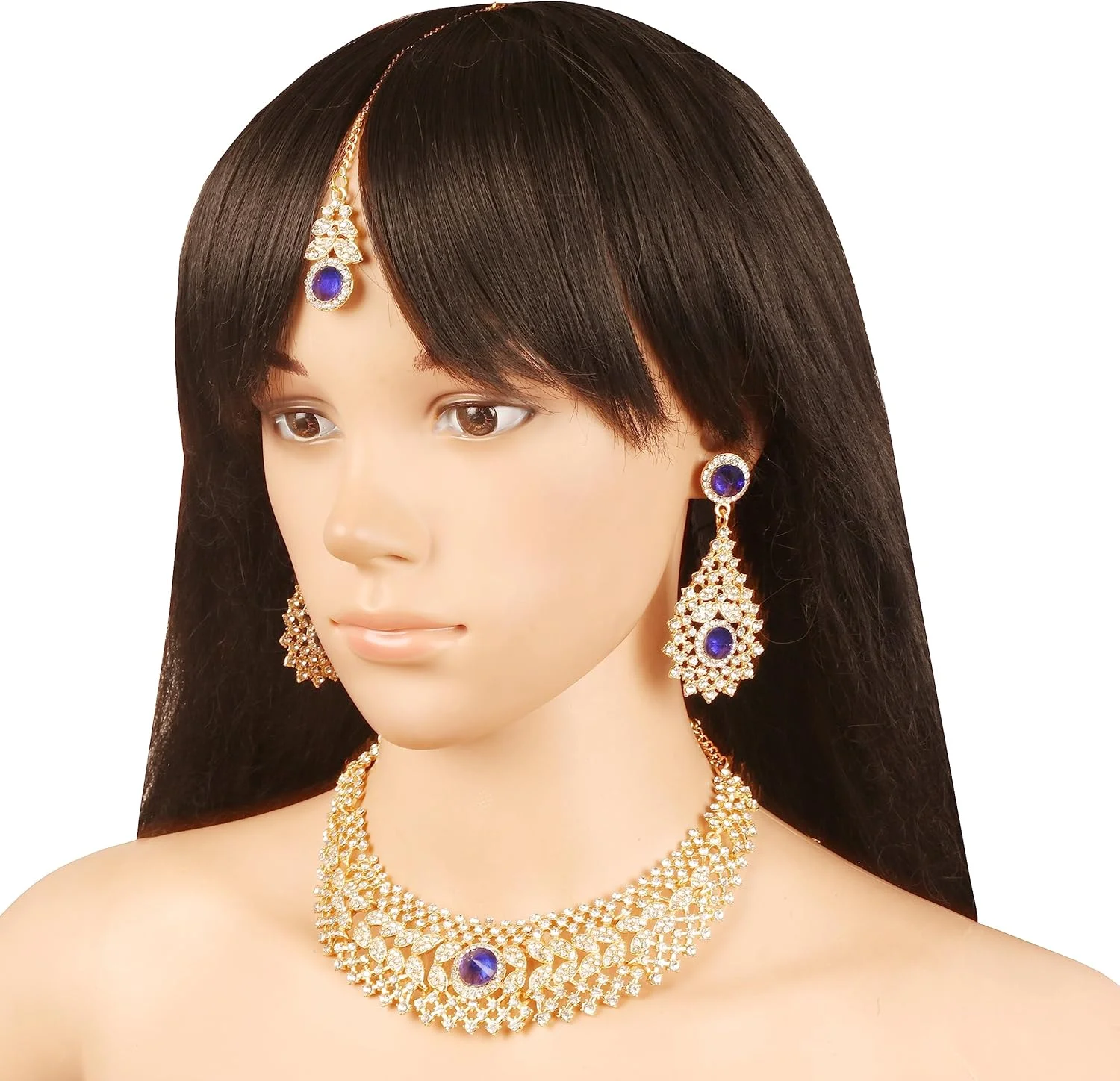 ست گردنبند مجلسی نگین دار تاچ استون با طراحی الماس، مناسب عروس، با روکش طلایی و نقره ای، بدون سنگ قیمتی ست گردنبند مجلسی نگین دار تاچ استون با طراحی الماس، مناسب عروس، با روکش طلایی و نقره ای، بدون سنگ قیمتی