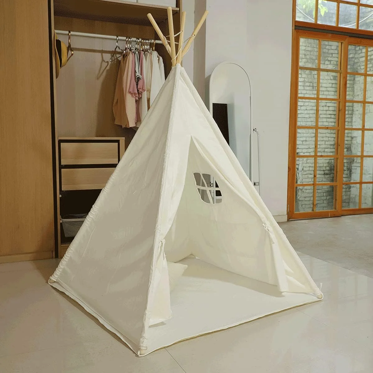 چادر تیپی بازی کودکان - چادر تاشو کودکان به سبک سرخپوستی با زیرانداز - 4 میله چوبی و پارچه برزنتی با زیرانداز، مناسب فضای داخلی و خارجی چادر تیپی بازی کودکان - چادر تاشو کودکان به سبک سرخپوستی با زیرانداز - 4 میله چوبی و پارچه برزنتی با زیرانداز، مناسب فضای داخلی و خارجی