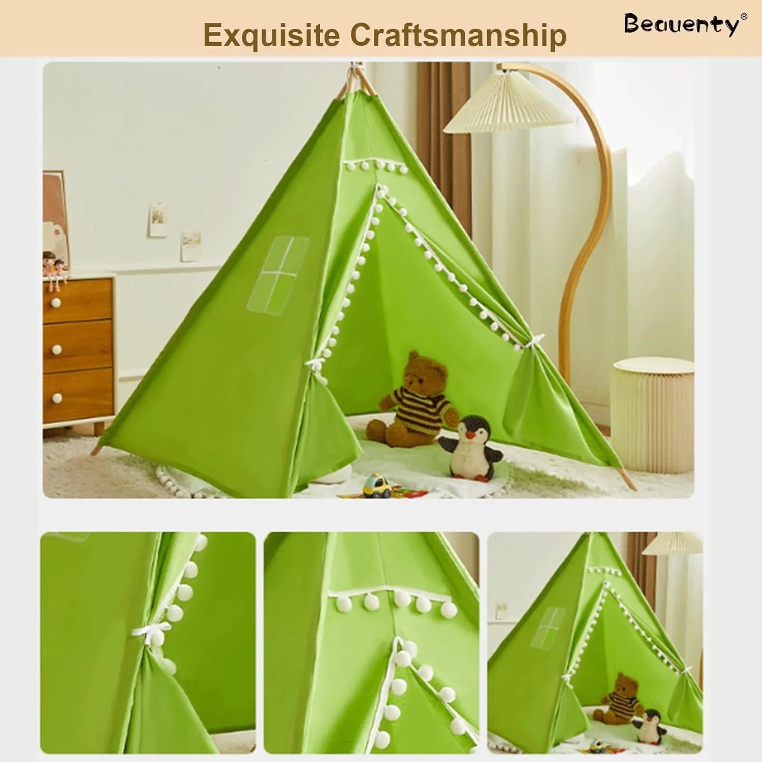 چادر بازی تیپی سبز Beauenty برای کودکان، چادر بازی تاشو برای کودکان، خانه بازی سبک سرخپوستی کودکان برای داخل و خارج از خانه با بوم پنبه ای، میله های صیقلی (سبز) چادر بازی تیپی سبز Beauenty برای کودکان، چادر بازی تاشو برای کودکان، خانه بازی سبک سرخپوستی کودکان برای داخل و خارج از خانه با بوم پنبه ای، میله های صیقلی (سبز)