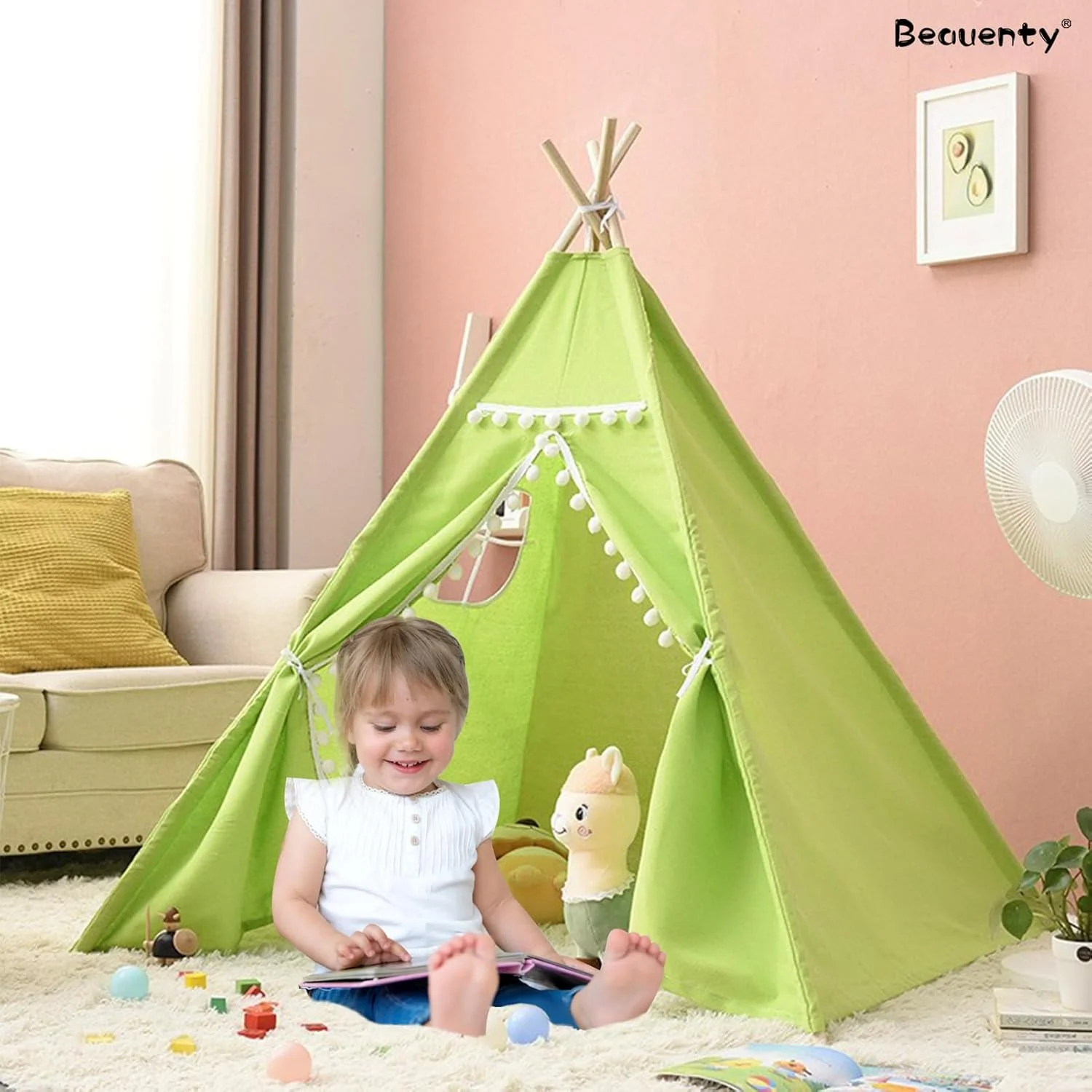 چادر بازی تیپی سبز Beauenty برای کودکان، چادر بازی تاشو برای کودکان، خانه بازی سبک سرخپوستی کودکان برای داخل و خارج از خانه با بوم پنبه ای، میله های صیقلی (سبز) چادر بازی تیپی سبز Beauenty برای کودکان، چادر بازی تاشو برای کودکان، خانه بازی سبک سرخپوستی کودکان برای داخل و خارج از خانه با بوم پنبه ای، میله های صیقلی (سبز)