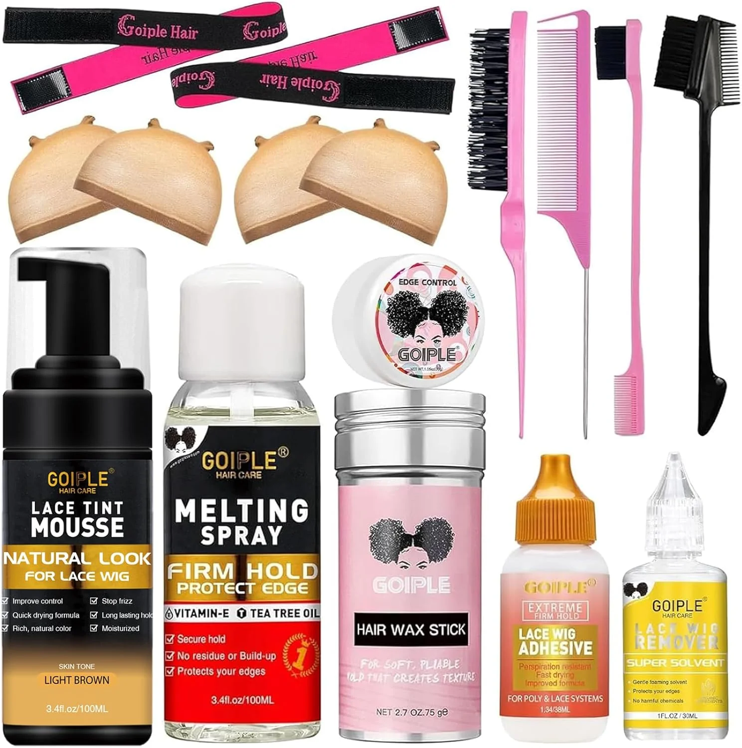 موس رنگی توری مو برای کلاه گیس زنانه، کلاه گیس توری، کلاه گیس و تکه های مو، رنگ توری طبیعی، موس رنگی توری برای ست اسپری ذوب توری کلاه گیس (قهوه ای روشن)