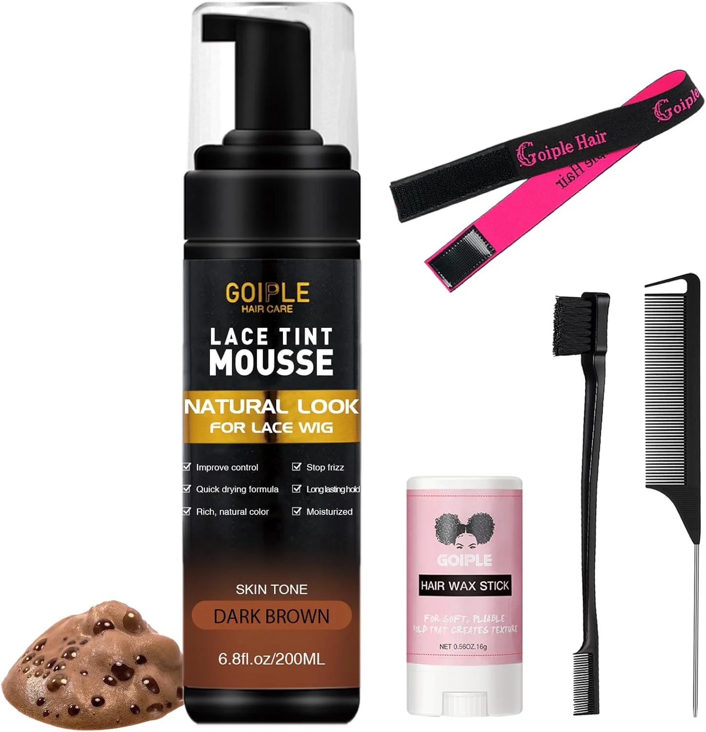 موس محو کننده رنگ توری برای کلاه گیس، موهای مصنوعی و تکه مو زنانه - 200 میلی لیتر ست ابزار رنگ آمیزی طبیعی (قهوه ای تیره)