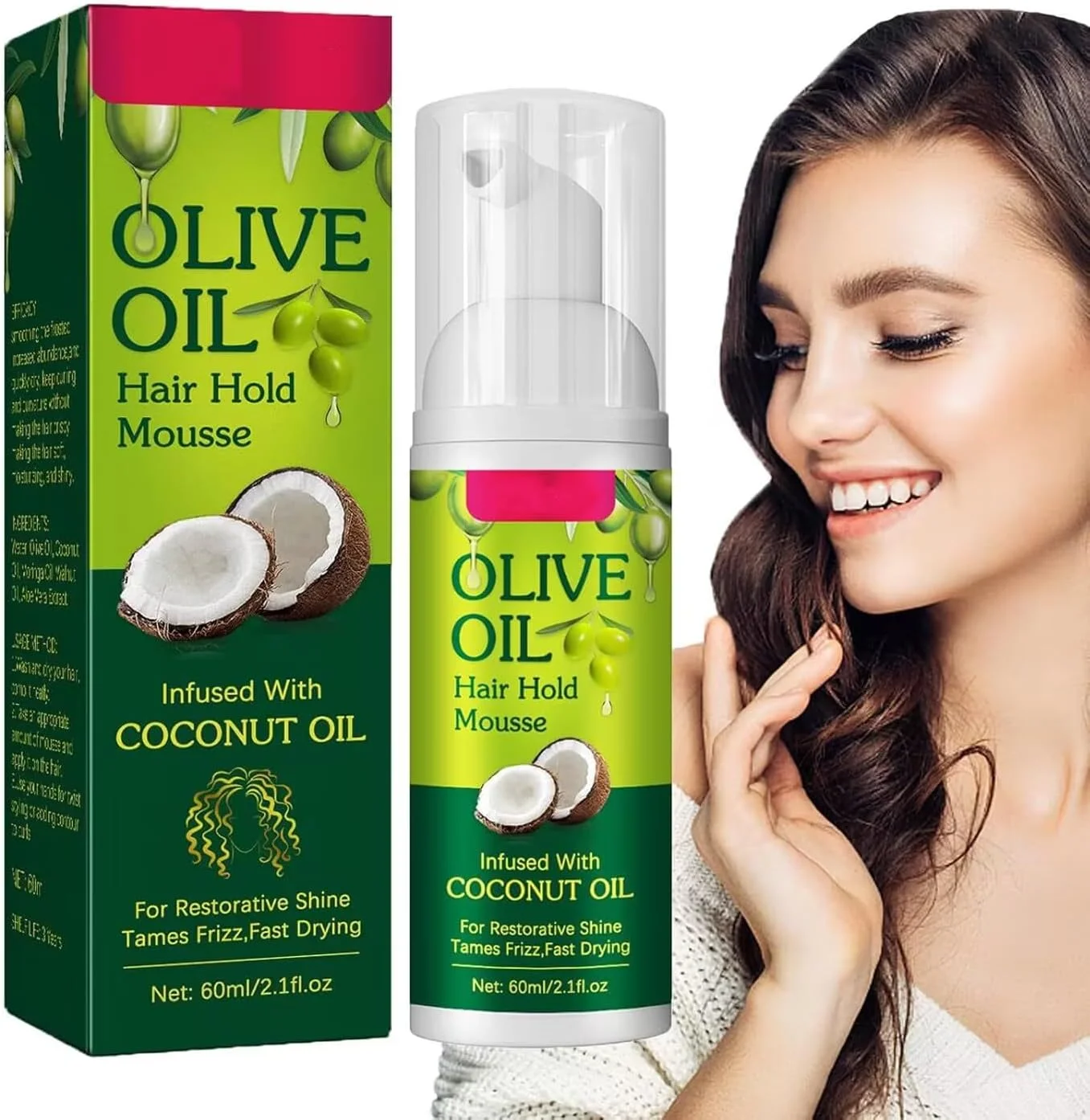 موس حالت دهنده مو، موس حجم دهنده مو با روغن زیتون، موس سبک مو با نگهداری انعطاف پذیر، موس مغذی مو با نگهداری صاف و ماندگار، ابزار فر کننده کرکی برای انواع مو