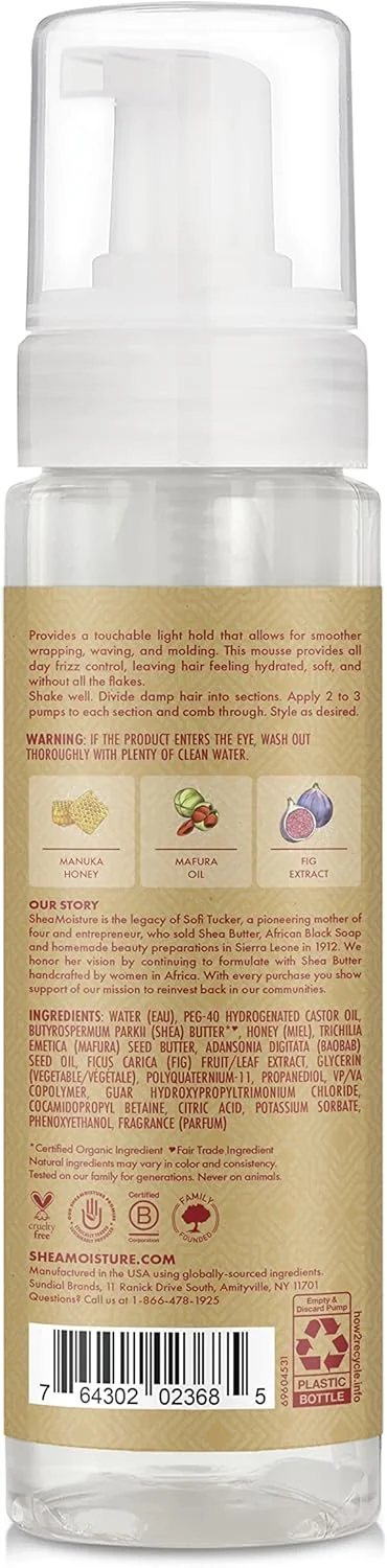 موس حالت دهنده مو حاوی عسل مانوکا و روغن مافورا شی مویسچر، آبرسان، مناسب برای حالت دهی، حجم دهی و درخشش مو، 222 میلی لیتر