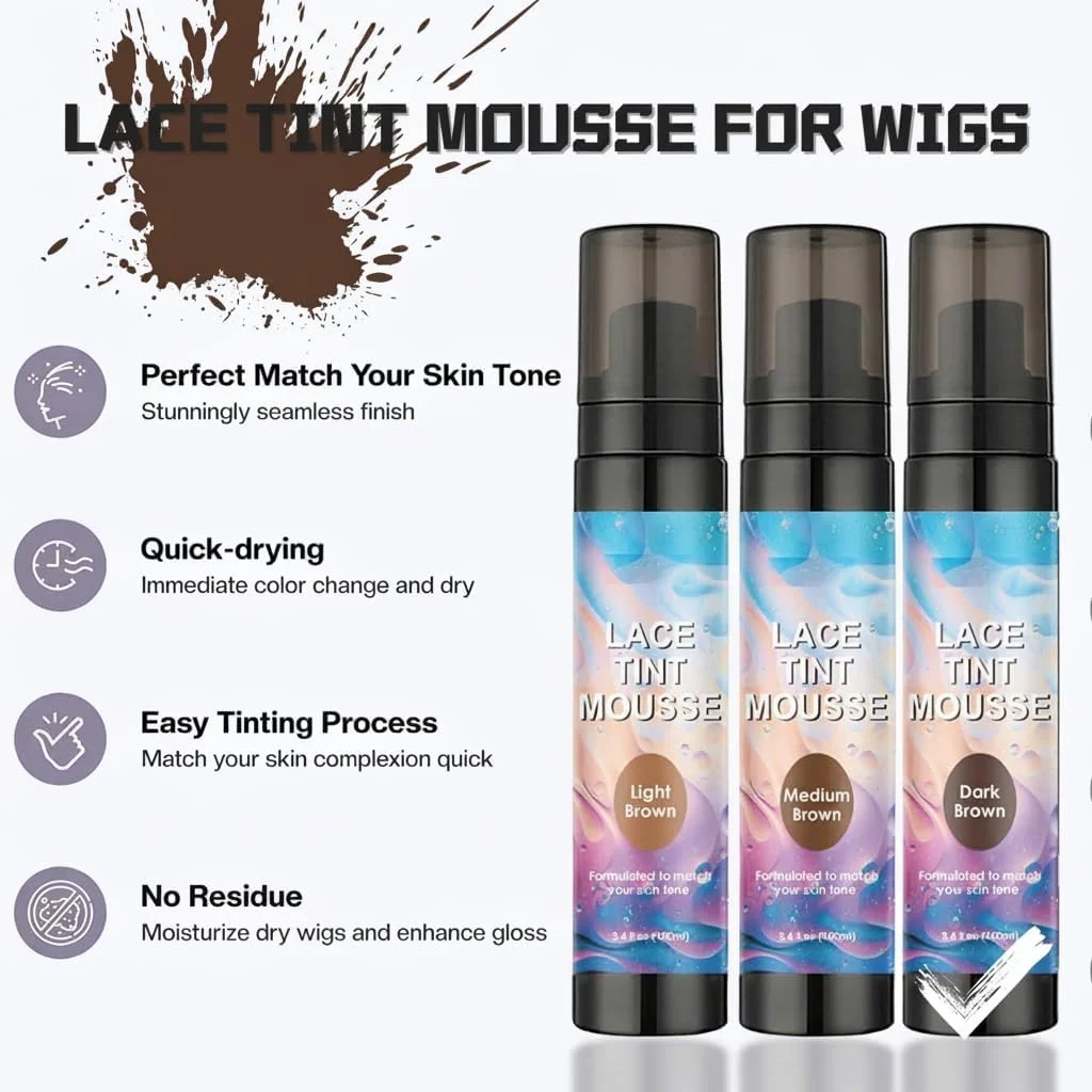 موس رنگی برای کلاه گیس، فوم رنگ کننده، اسپری رنگی برای کلاه گیس، اسپری پوشاننده فوری ریشه مو، موس رنگ مو برای کلاه گیس، اسپری ذوب کننده توری، اسپری رنگ ریشه خشک شونده سریع برای انواع مو