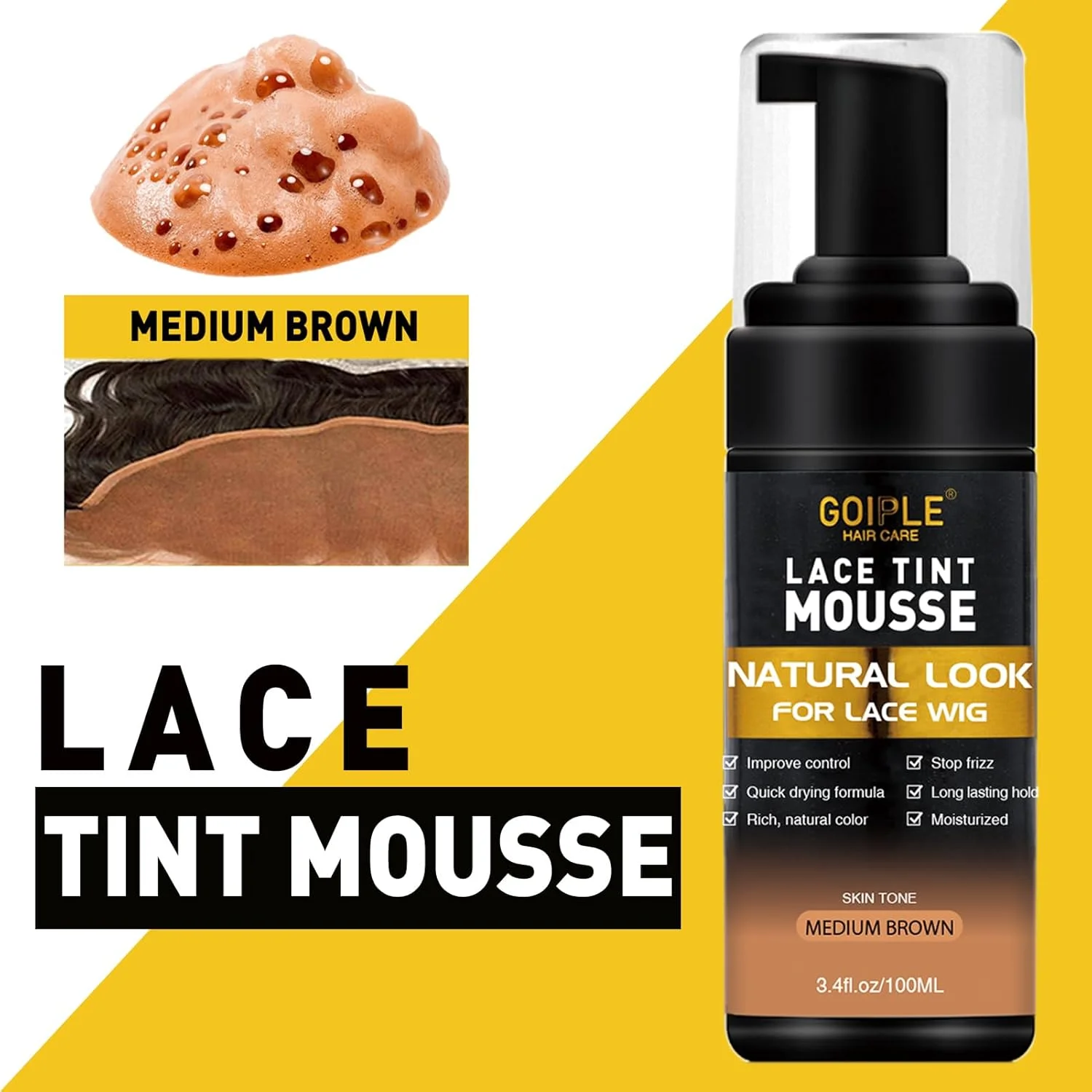 موس رنگی توری مو، 100.5 میلی لیتر موس رنگی توری برای کلاه گیس های توری زنانه (قهوه ای متوسط)