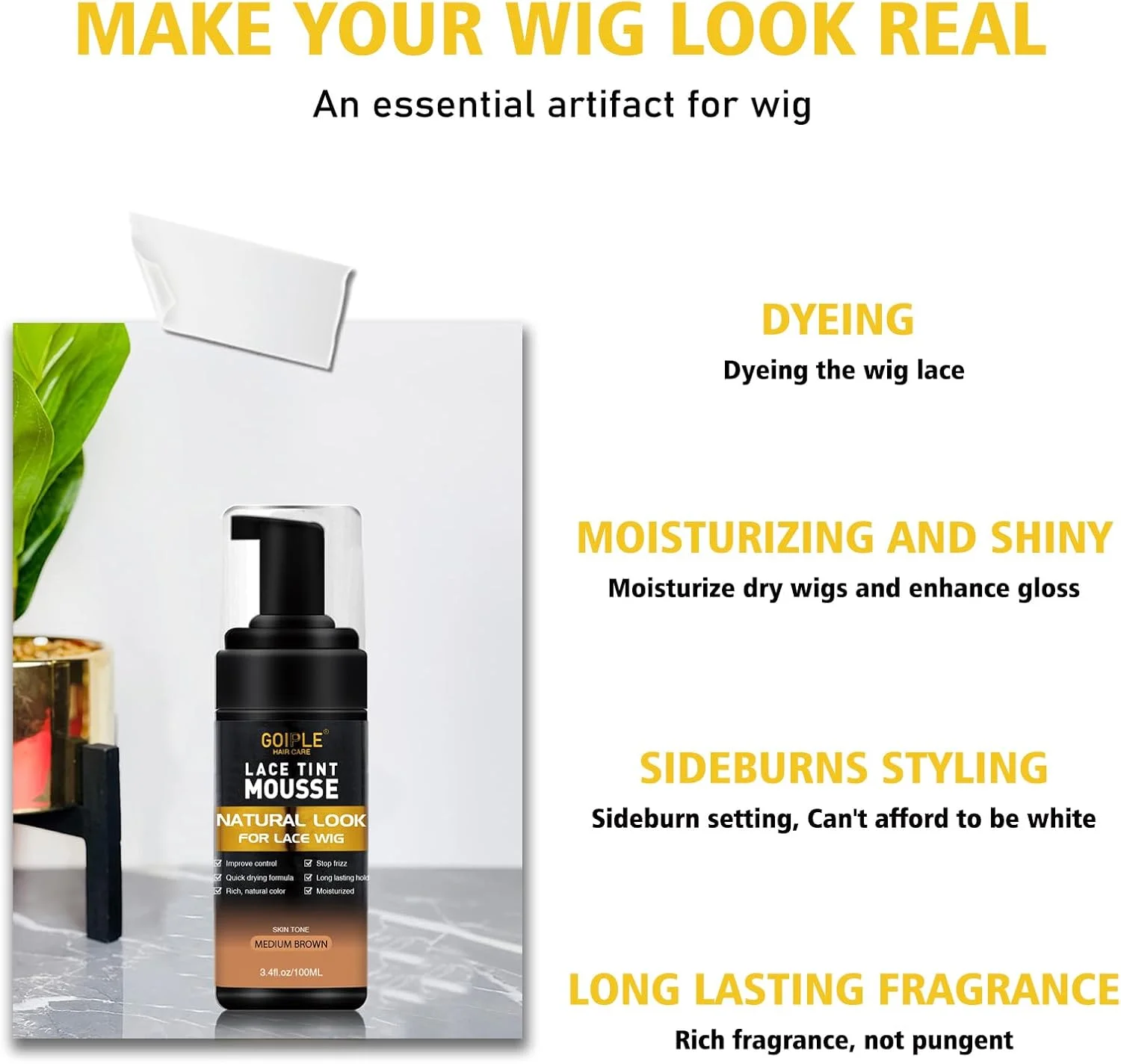 موس رنگی توری مو، 100.5 میلی لیتر موس رنگی توری برای کلاه گیس های توری زنانه (قهوه ای متوسط)