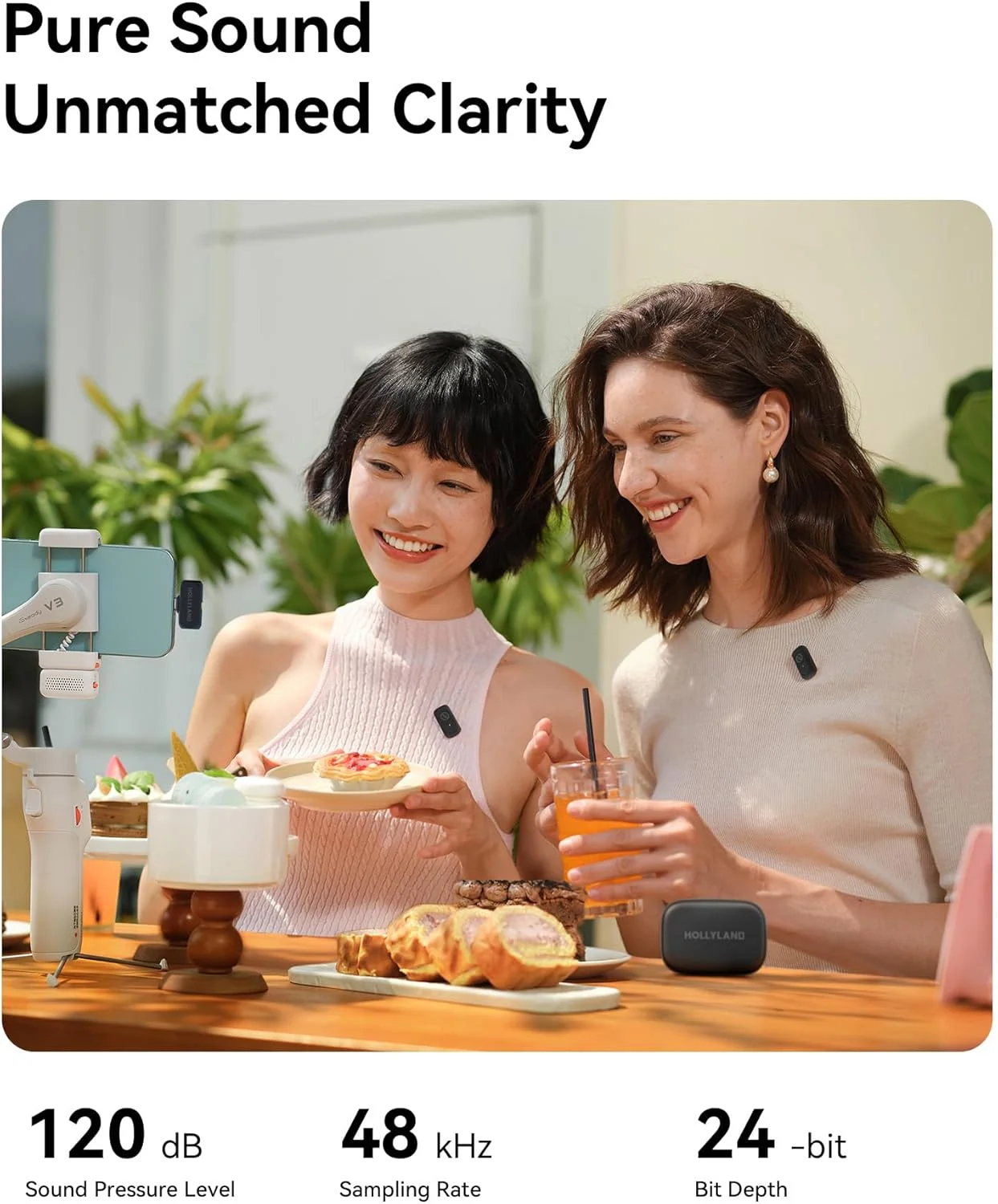 میکروفون بی‌سیم Hollyland LARK A1 DUO با پورت Type-C برای آیفون 15/16 و اندروید، صدای خالص، حذف نویز هوشمند 3 سطحی، میکروفون مغناطیسی کوچک برای ولاگ، یوتیوب، پادکست، تیک‌تاک