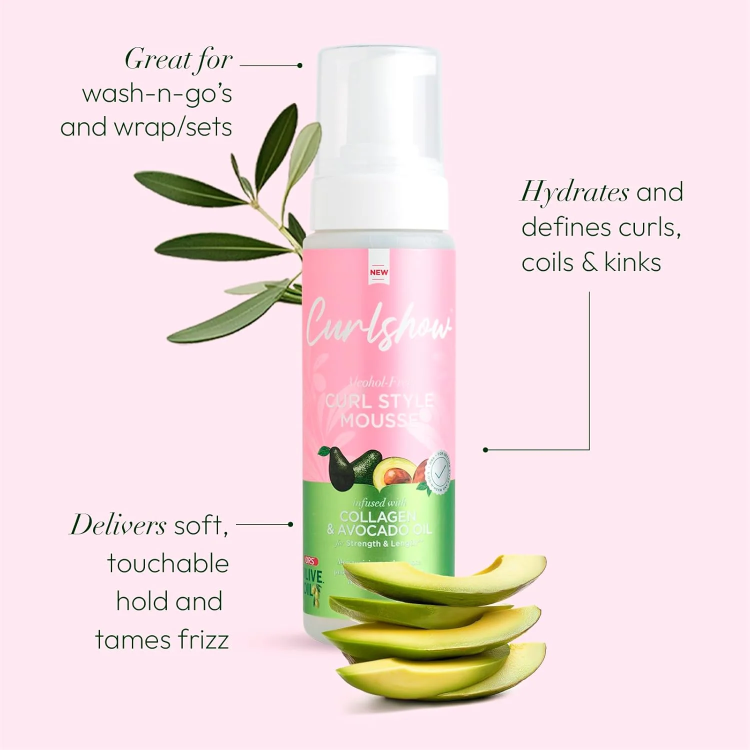 موس حالت دهنده موی فر روغن زیتون ORS حاوی کلاژن و روغن آووکادو برای تقویت و افزایش طول مو، بدون الکل (207 میلی لیتر) موس حالت دهنده موی فر روغن زیتون ORS حاوی کلاژن و روغن آووکادو برای تقویت و افزایش طول مو، بدون الکل (207 میلی لیتر)