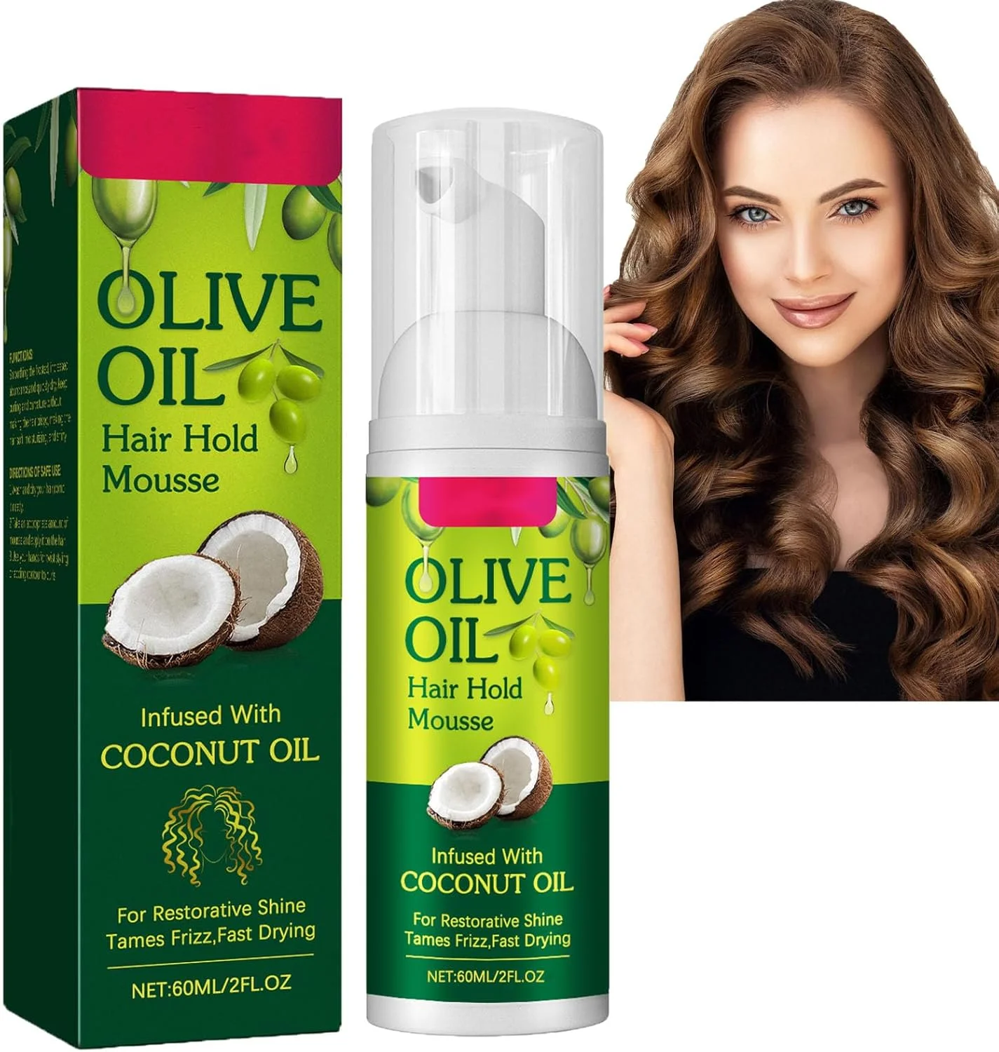 موس حالت دهنده مو روغن زیتون پاک ژن، ضد وز، با قدرت نگهدارندگی قوی، موس حالت دهنده مو روغن زیتون ارگانیک مرطوب کننده، برای فر های مشخص و بی نقص، موس مغذی مو برای انواع مو، 60 میلی لیتر