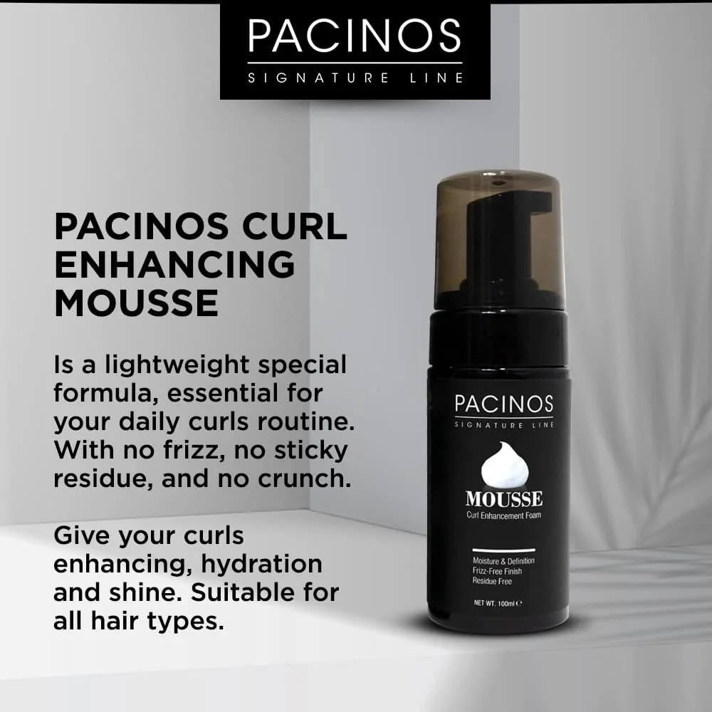 موس حالت دهنده فر مو Pacinos Signature Line: نگهدارنده ملایم تا متوسط، درخشش کم - فوم حالت دهنده آبرسان و حجم دهنده برای انواع مو: فعال کننده فر و ضد وز، 100 میلی لیتر موس حالت دهنده فر مو Pacinos Signature Line: نگهدارنده ملایم تا متوسط، درخشش کم - فوم حالت دهنده آبرسان و حجم دهنده برای انواع مو: فعال کننده فر و ضد وز، 100 میلی لیتر