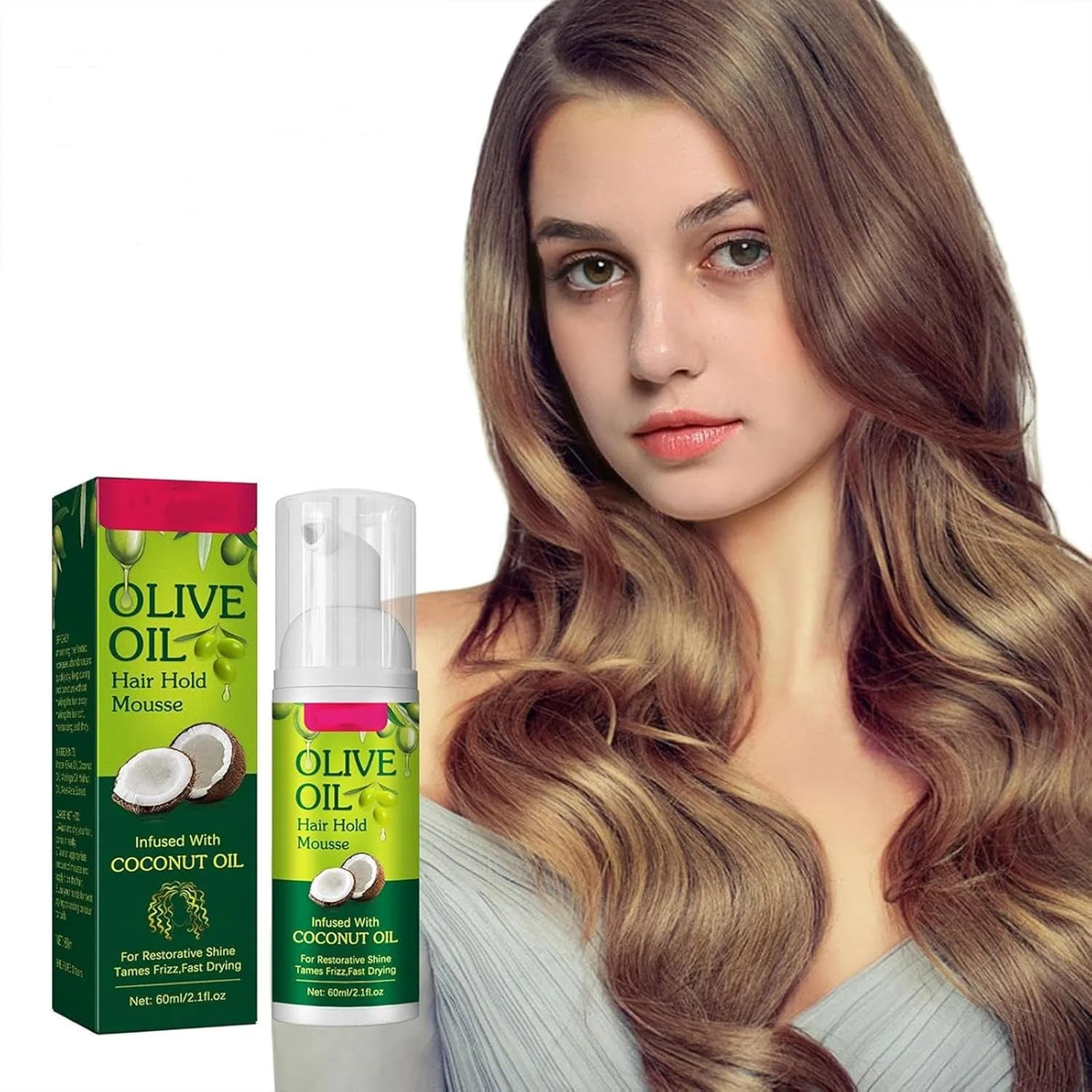 موس حالت دهنده مو روغن زیتون پاک ژن، ضد وز، با قدرت نگهدارندگی قوی، موس حالت دهنده مو روغن زیتون ارگانیک مرطوب کننده، برای فر های مشخص و بی نقص، موس مغذی مو برای انواع مو، 60 میلی لیتر