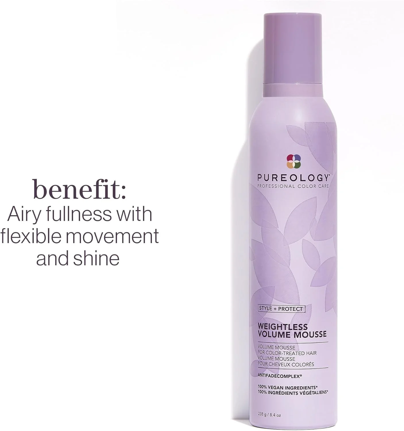 موس حجم دهنده مو Pureology، افزایش حجم، درخشندگی و محافظت از موهای رنگ شده، فرمولاسیون وگان، بدون سولفات برای پاکسازی ملایم، 238 گرم