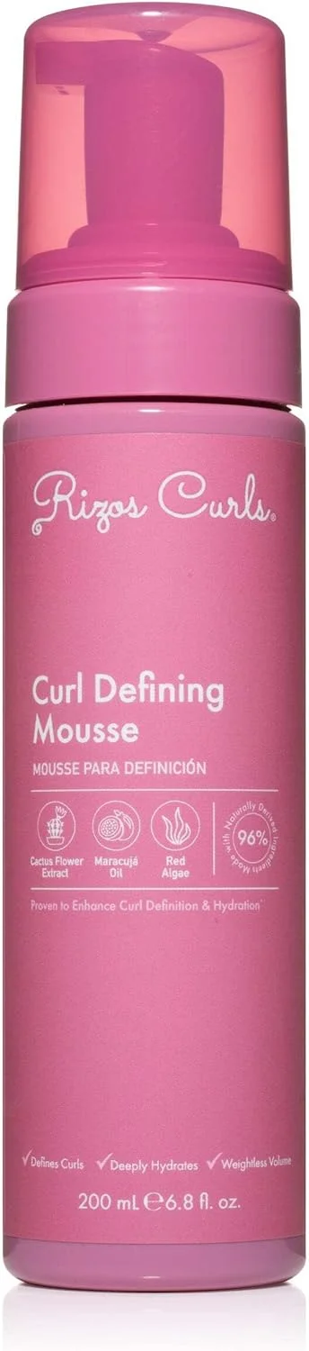 موس حالت دهنده موی فر ریزوس کرلز، آبرسان و مشخص کننده، نگهدارنده ملایم برای حجم و وضوح، درخشش بدون وز با آب نارگیل، عصاره گل کاکتوس و روغن دانه ماراکوجا، مناسب برای انواع موی فر 2a - 4c، 200 میلی لیتر