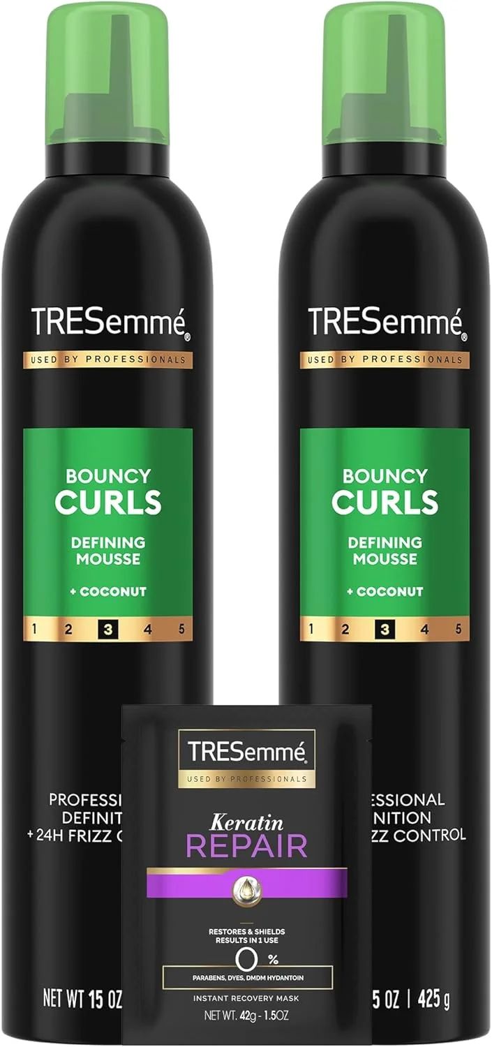 موس مو TRESemmé بسته 2 عددی + ماسک مو ترمیم کننده کراتین – فر کننده بی نقص، محصولات مو بدون الکل و ضد وز با محافظت در برابر حرارت (مجموعه 3 عددی)