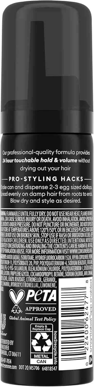 موس حالت دهنده مو TRESemmé، سایز مسافرتی، قدرت نگهداری فوق العاده، بسته 6 عددی – موس مرطوب کننده مو برای حالت دادن، کنترل وز مو تا 24 ساعت، 2 اونس (59 میلی لیتر) هر کدام