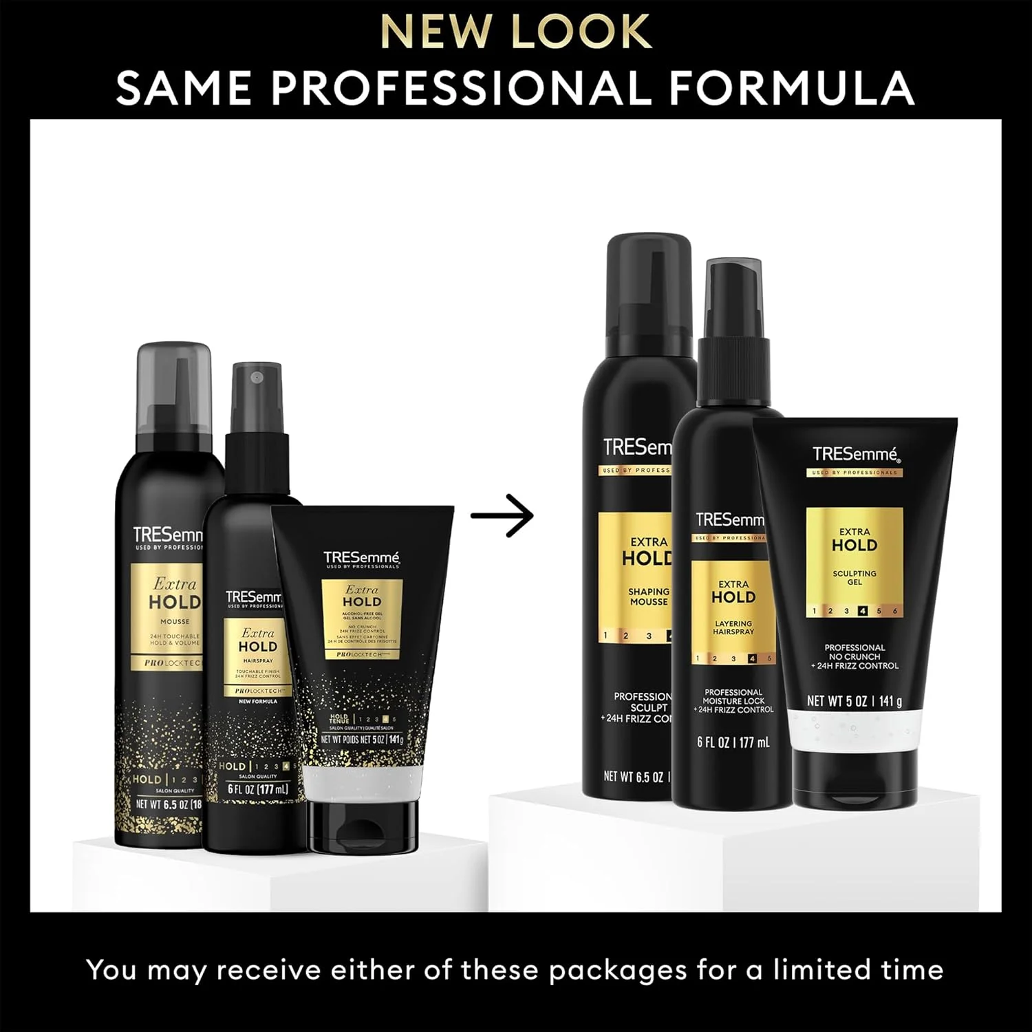 مجموعه حالت دهنده مو TRESemmé Extra Hold - موس حالت دهنده، اسپری مو لایه ای و ژل حالت دهنده بدون الکل، کنترل وز حرفه ای