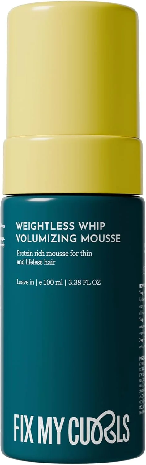 موس حجم دهنده مو فیکس مای کرلز | غنی شده با پروتئین برنج برای رشد مو و سرکه سیب | برای موهای موج دار، فر و وز | تقویت کننده فر | فاقد سیلیکون و الکل (98 میلی لیتر)