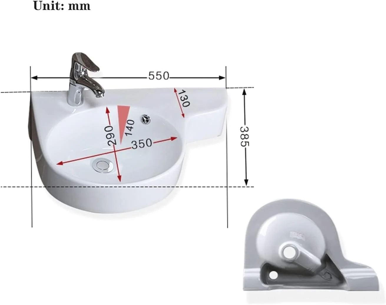 روشویی گوشه ای گریت، روشویی سرامیکی کوچک دیواری مثلثی سفید مناسب آپارتمان های کوچک