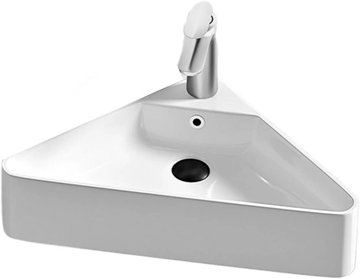 روشویی سرامیکی مثلثی گوشه ای، مناسب حمام، صرفه جویی در فضا، قابل نصب روی دیوار