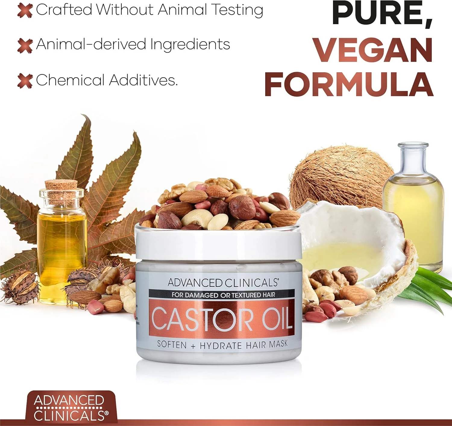 ماسک موی روغن کرچک Advanced Clinicals، نرم کننده و درمان کننده طبیعی مو، حاوی روغن کرچک سیاه جامائیکایی، روغن نارگیل و بیوتین، ترمیم کننده موهای رنگ شده، خشک یا آسیب دیده، 355 میلی لیتر