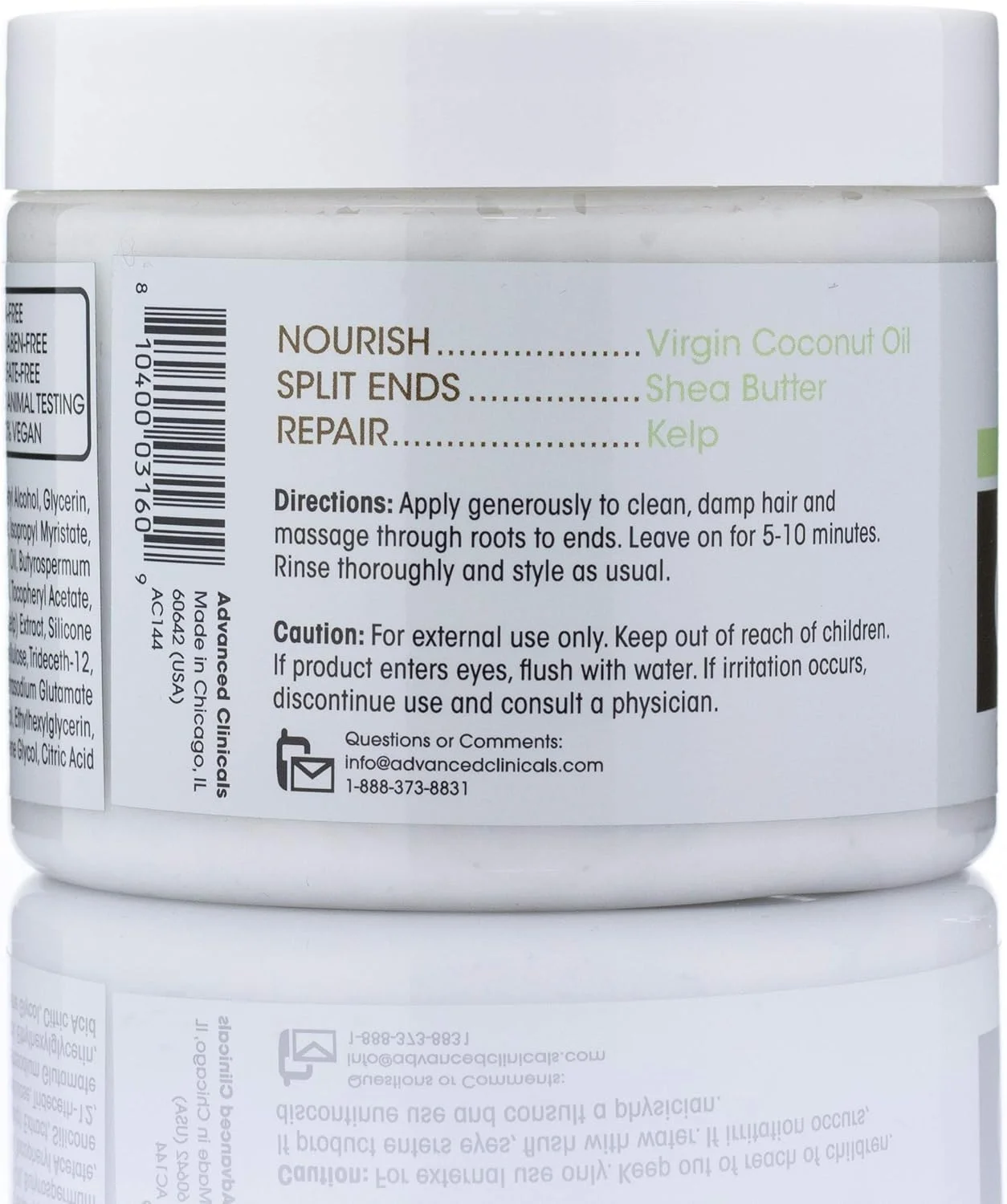 ماسک ترمیم کننده و آبرسان عمیق مو روغن نارگیل ادونسد کلینیکالز، نرم کننده عمیق و مرطوب کننده برای تقویت موهای خشک، رنگ شده و ضعیف، تقویت رشد مو با شی باتر و جلبک دریایی، ماسک تقویت کننده 340 گرم