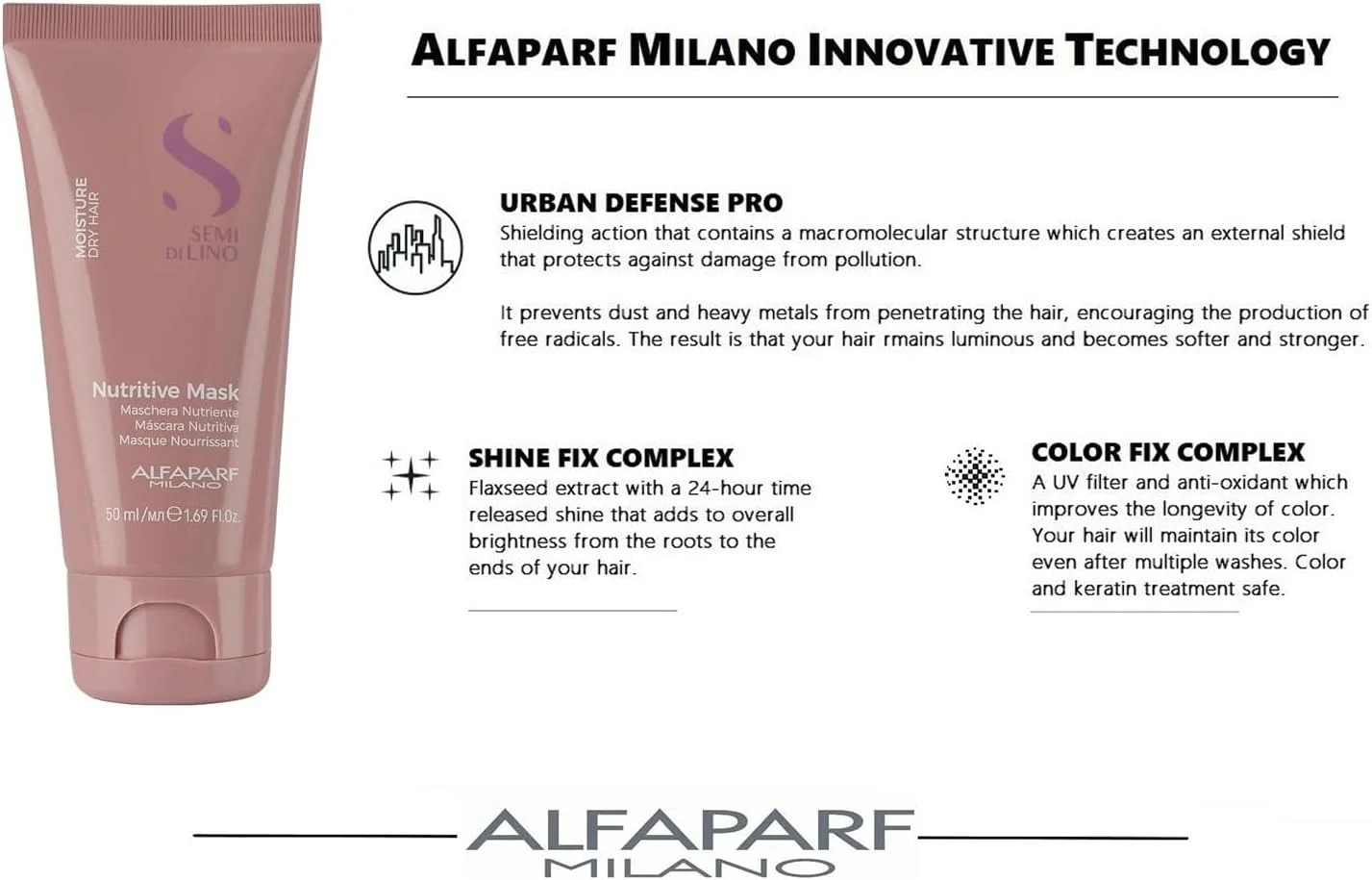 ماسک موی کوچک آلفاپارف میلانو سمی دی لینو رطوبت رسان مغذی برای موهای خشک، 50 میلی لیتر